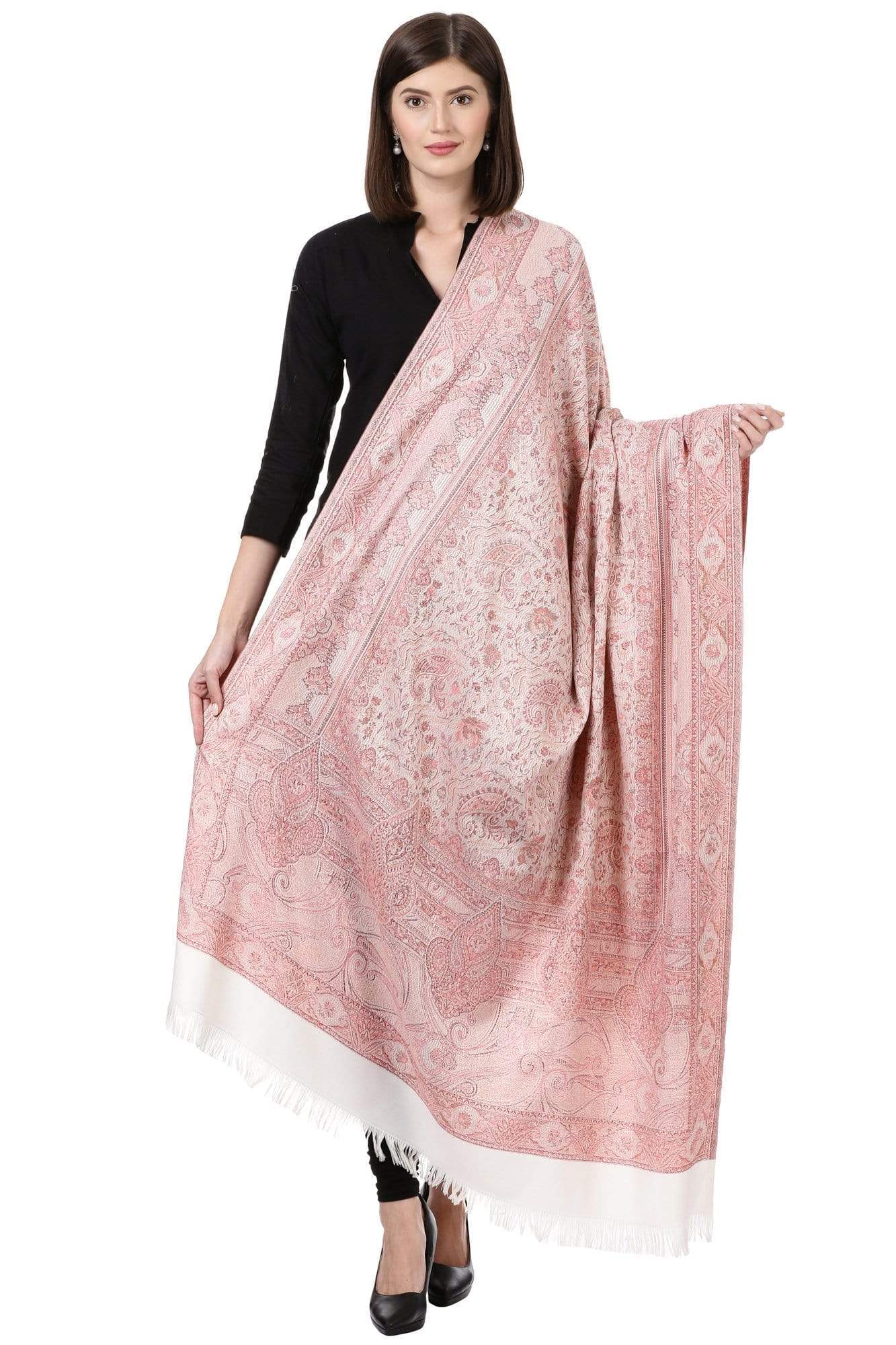 Pashtush India 100x200 Pashtush Women's Kashmiri Jamawar Shawl, Ivory andPink