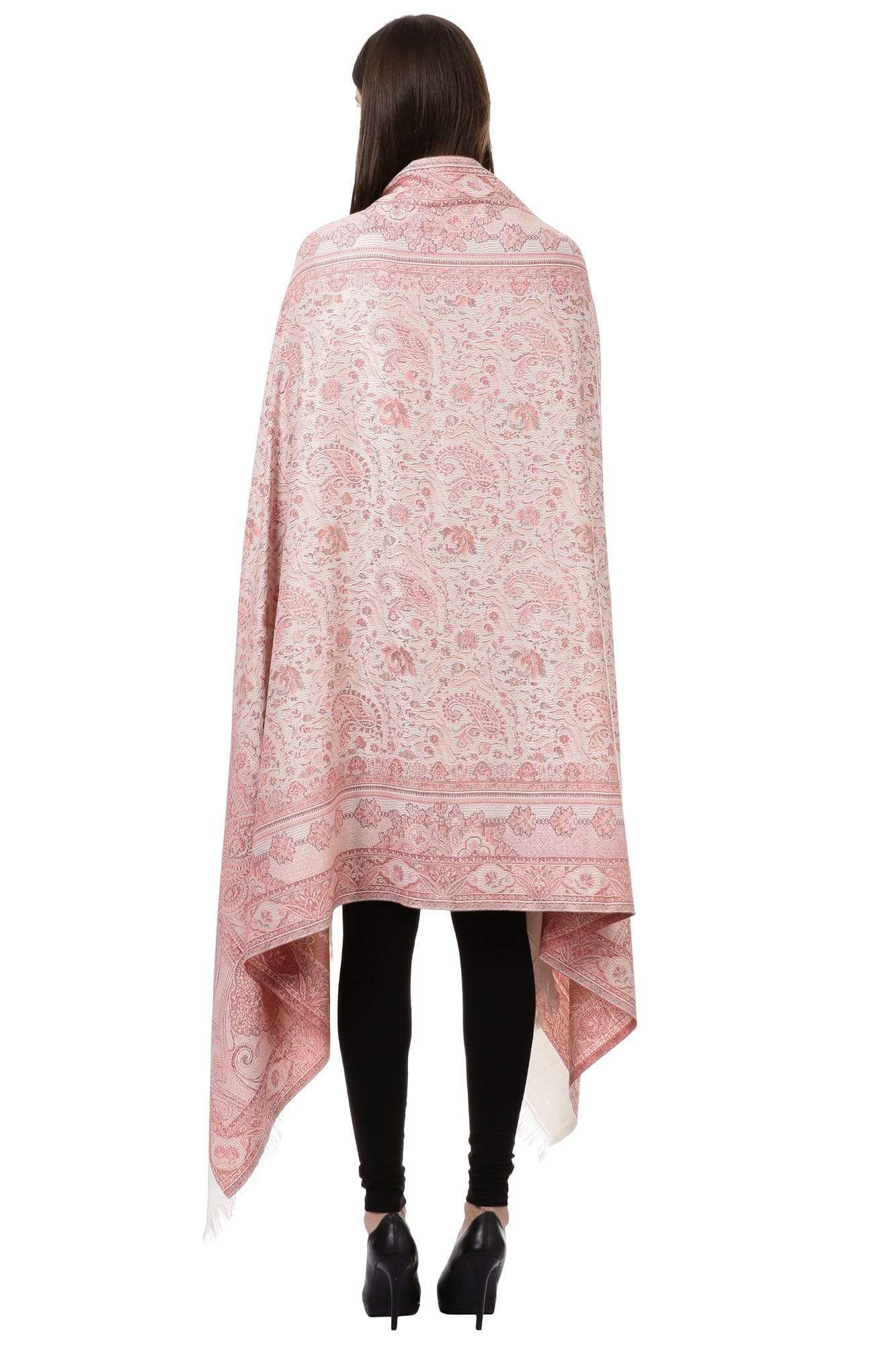 Pashtush India 100x200 Pashtush Women's Kashmiri Jamawar Shawl, Ivory andPink