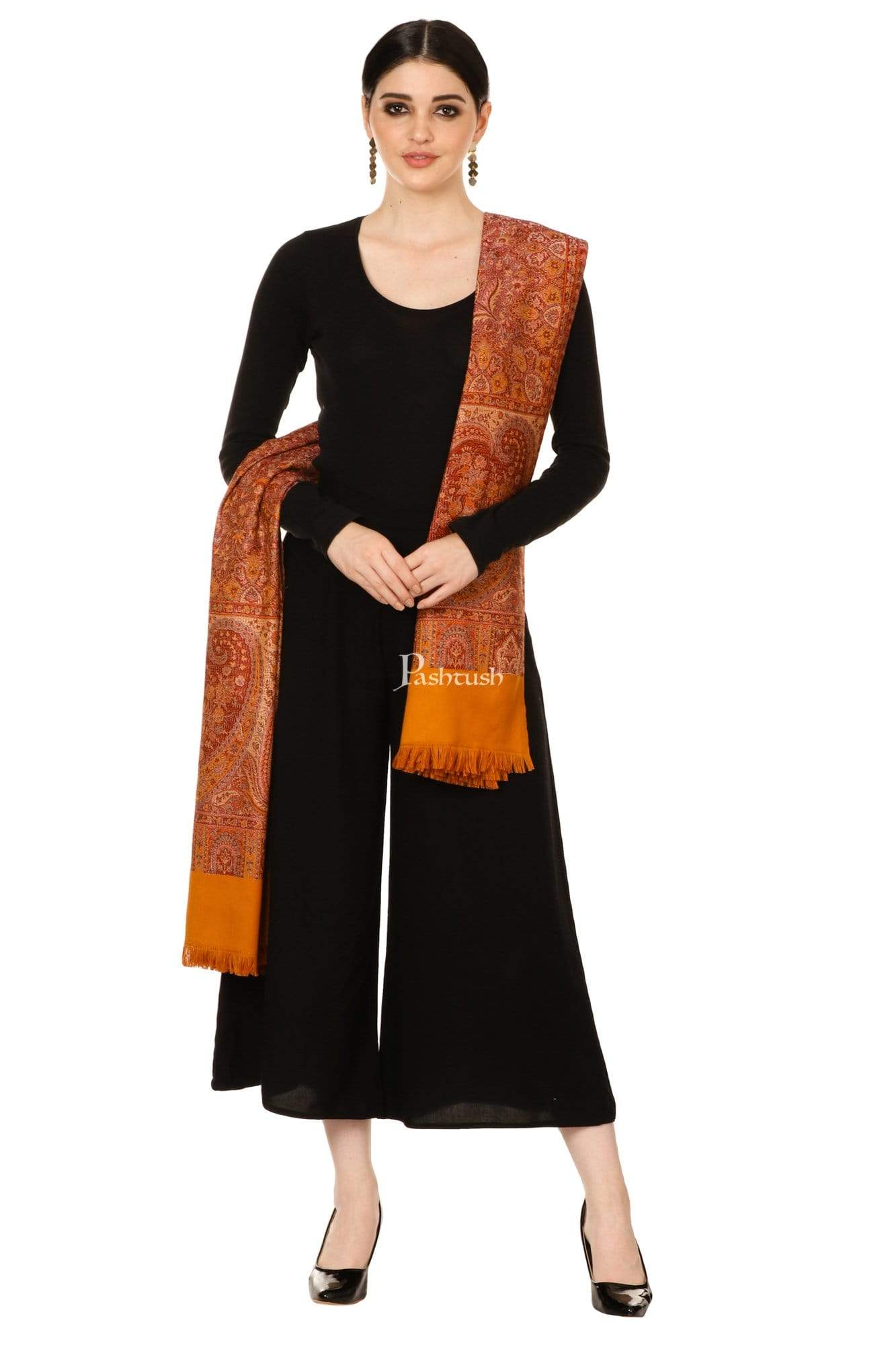 Pashtush India 100x200 Pashtush Women's Kashmiri Jamawar Shawl, Rust