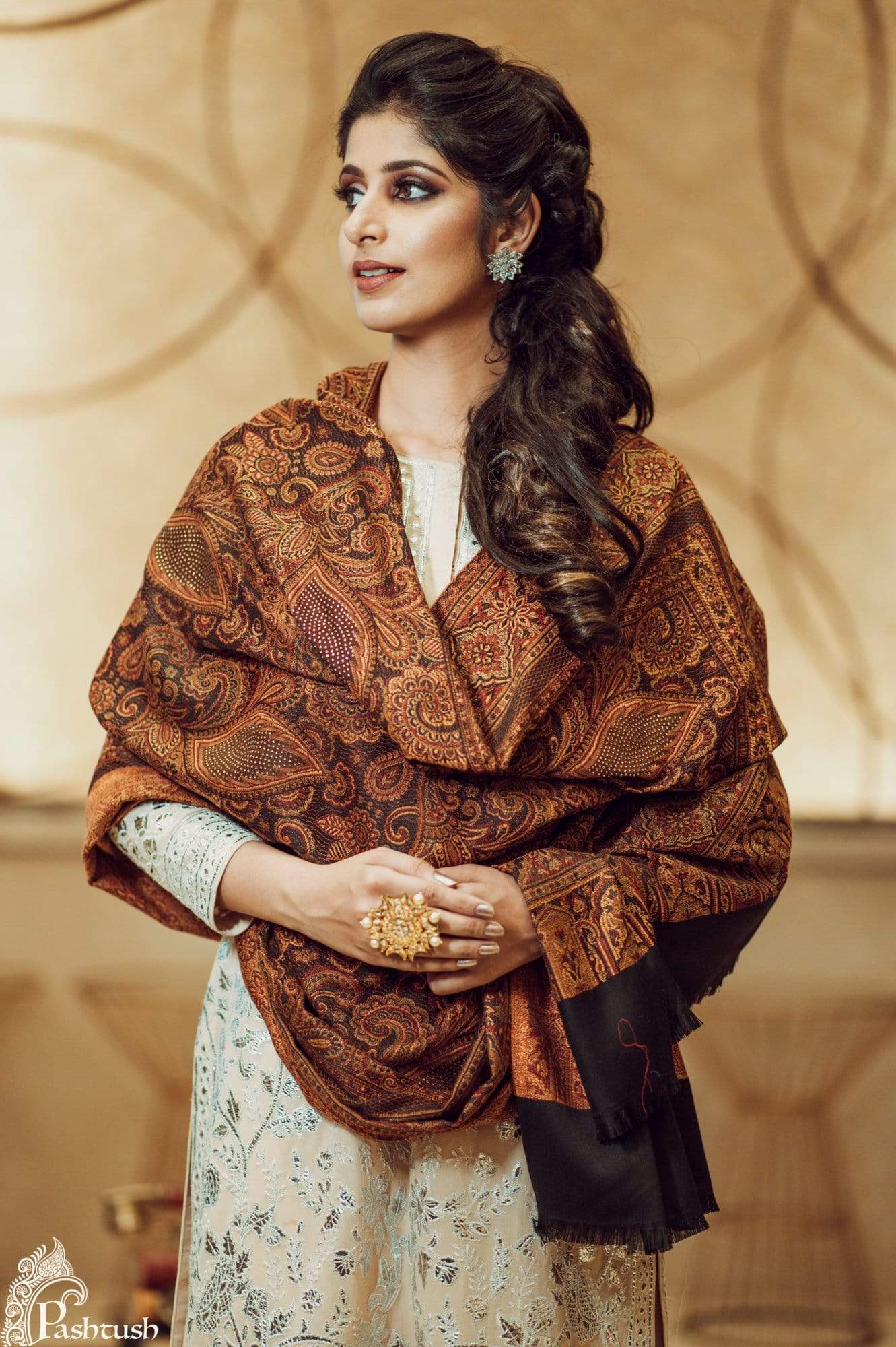 Pashtush India Shawl Pashtush Women's Kashmiri Jamawar Shawl with Crystal Work Shawl, Faux Pashmina
