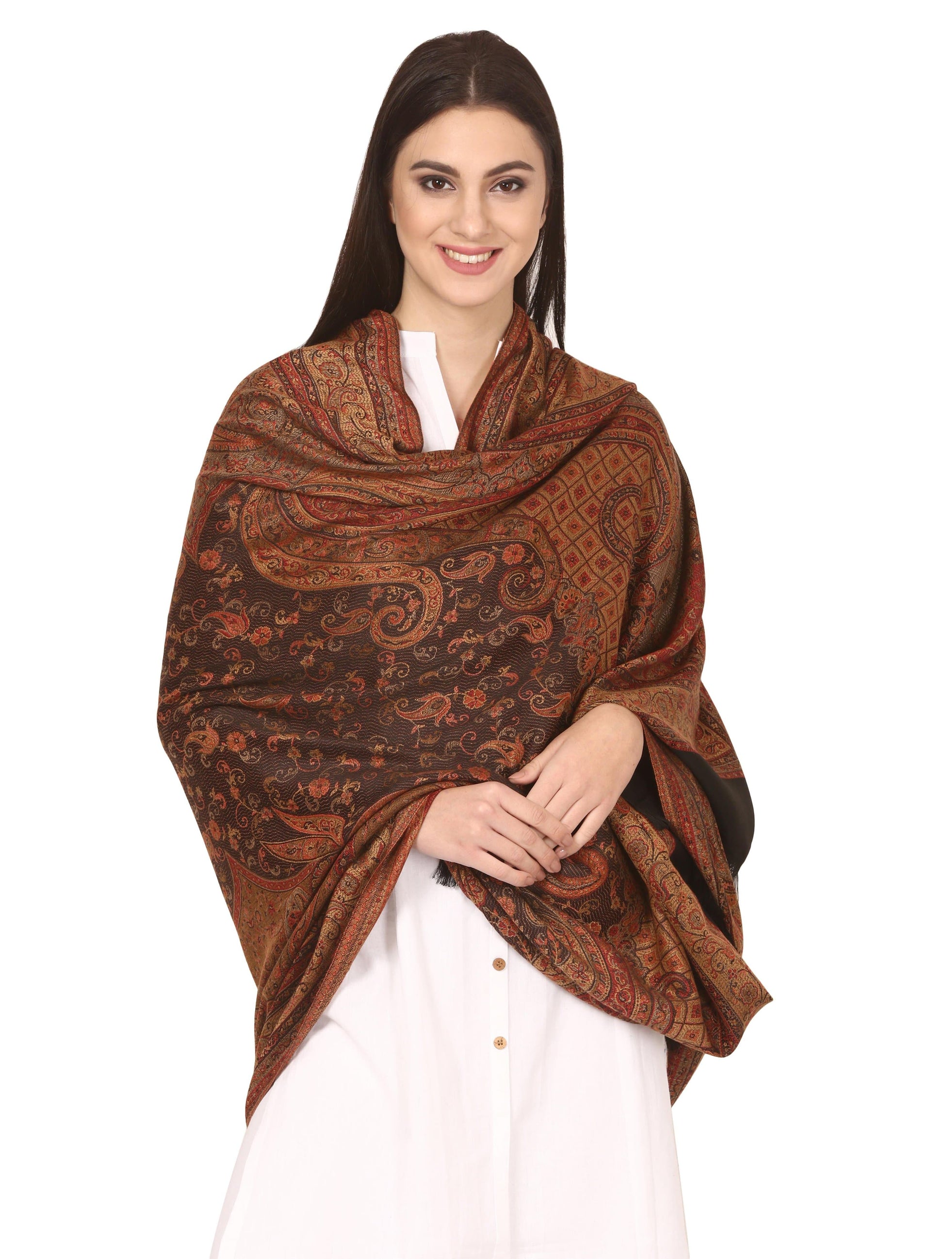 Pashtush India 100x200 Pashtush Women's Kashmiri Shawl, Faux Pashmina Design, Black