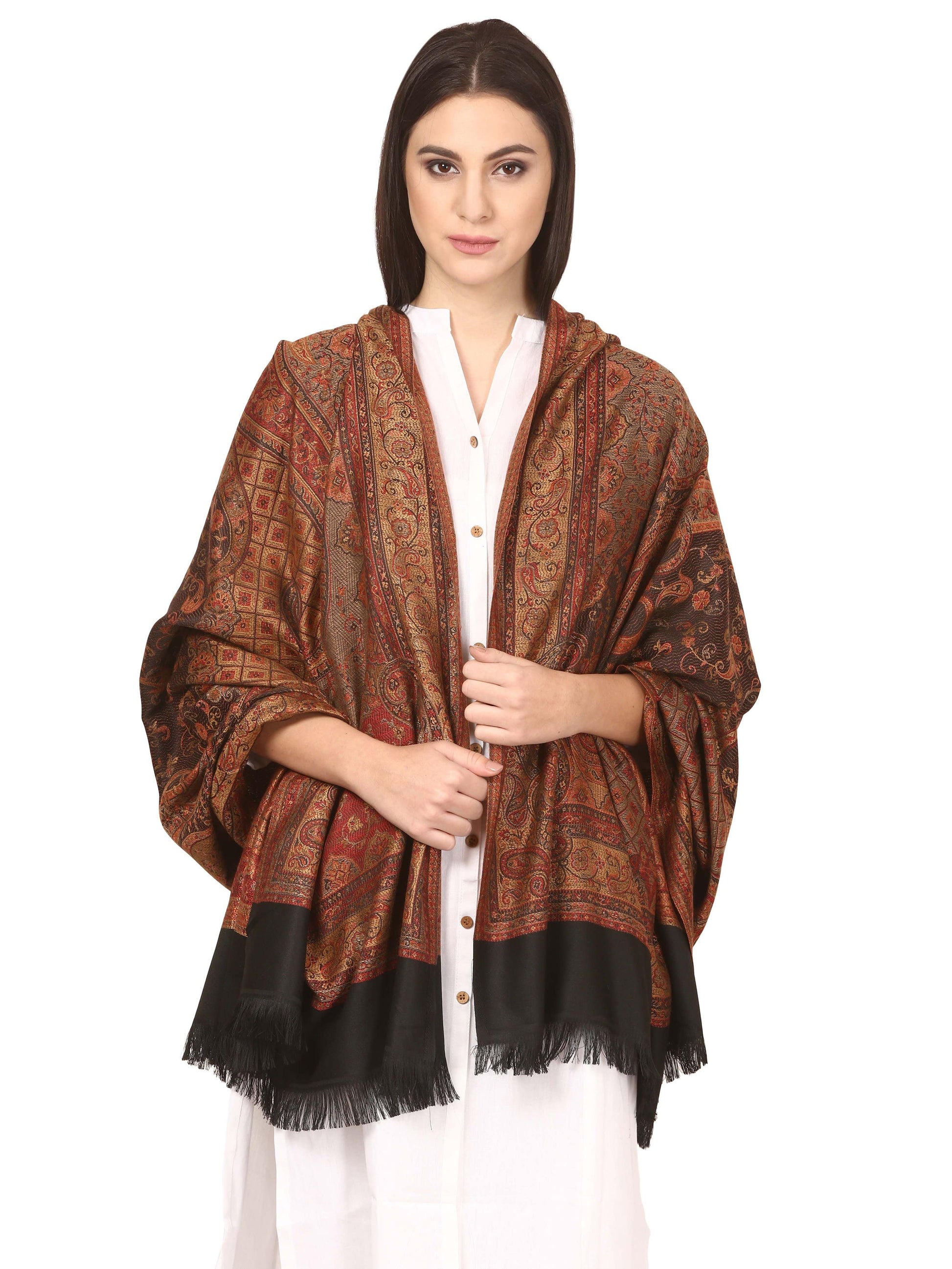 Pashtush India 100x200 Pashtush Women's Kashmiri Shawl, Faux Pashmina Design, Black