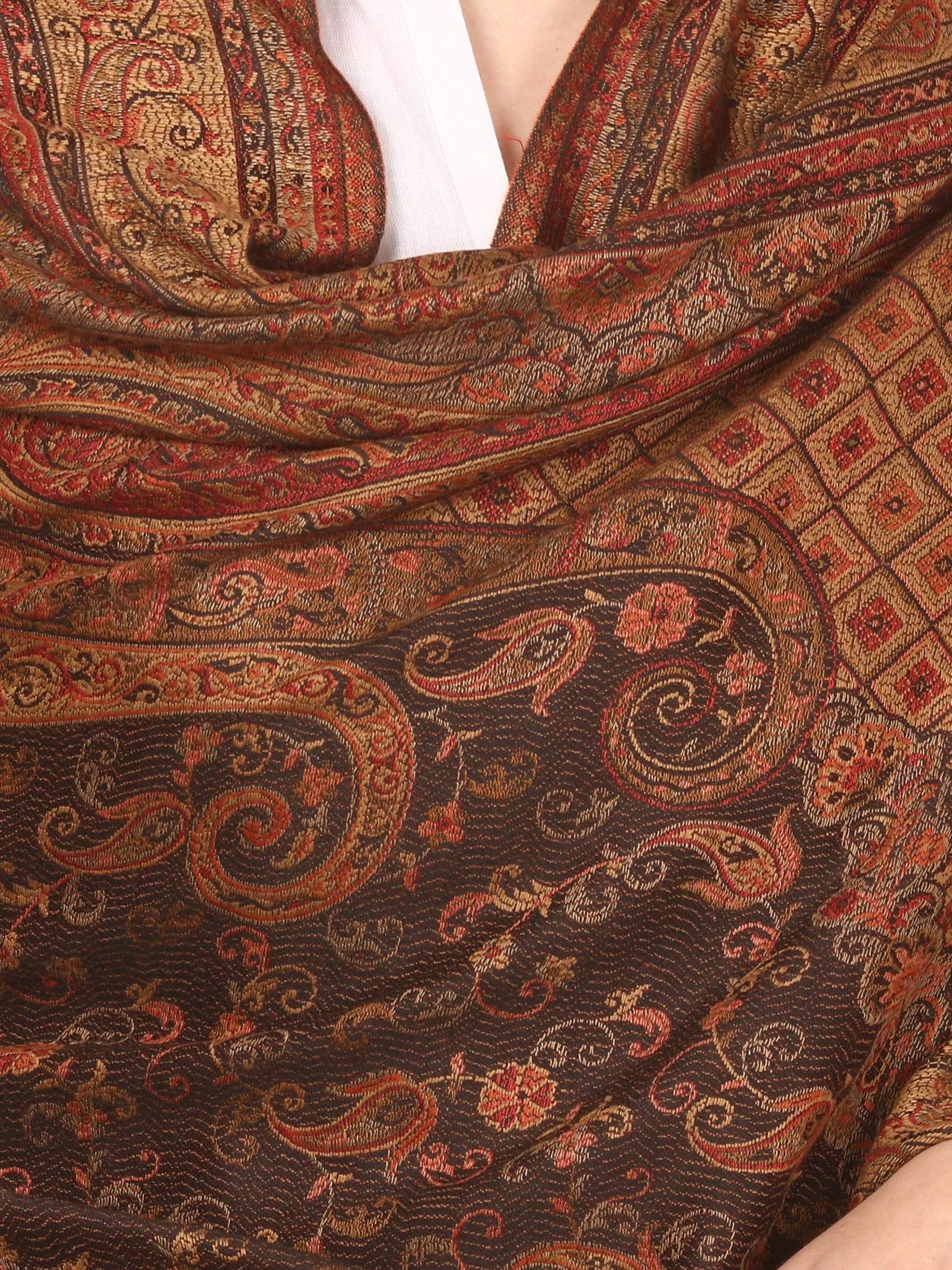 Pashtush India 100x200 Pashtush Women's Kashmiri Shawl, Faux Pashmina Design, Black