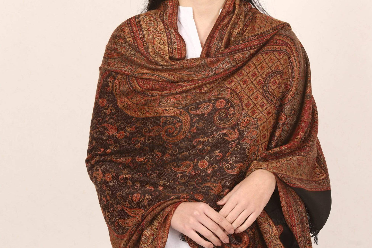 Pashtush India 100x200 Pashtush Women's Kashmiri Shawl, Faux Pashmina Design, Black