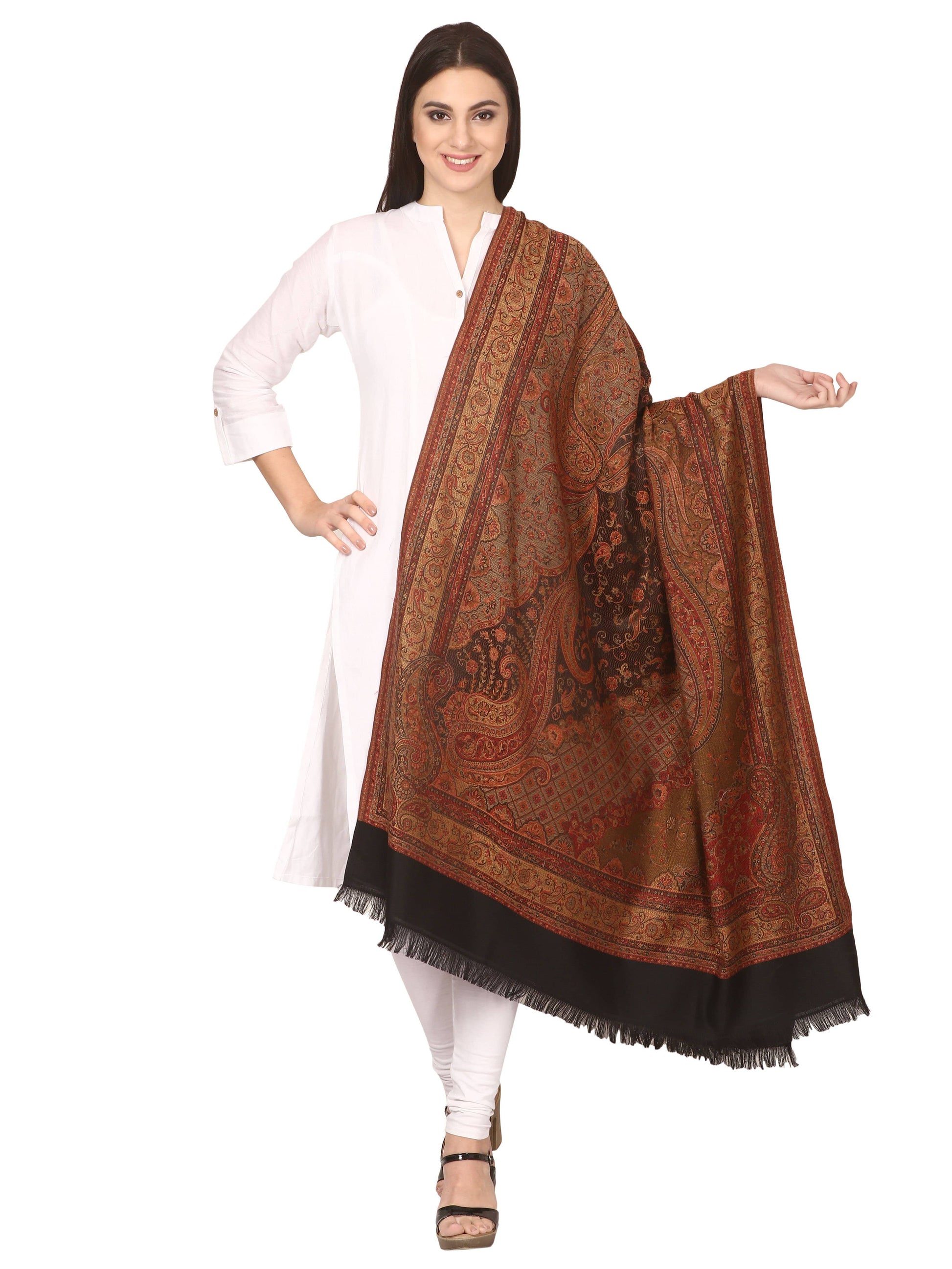 Pashtush India 100x200 Pashtush Women's Kashmiri Shawl, Faux Pashmina Design, Black