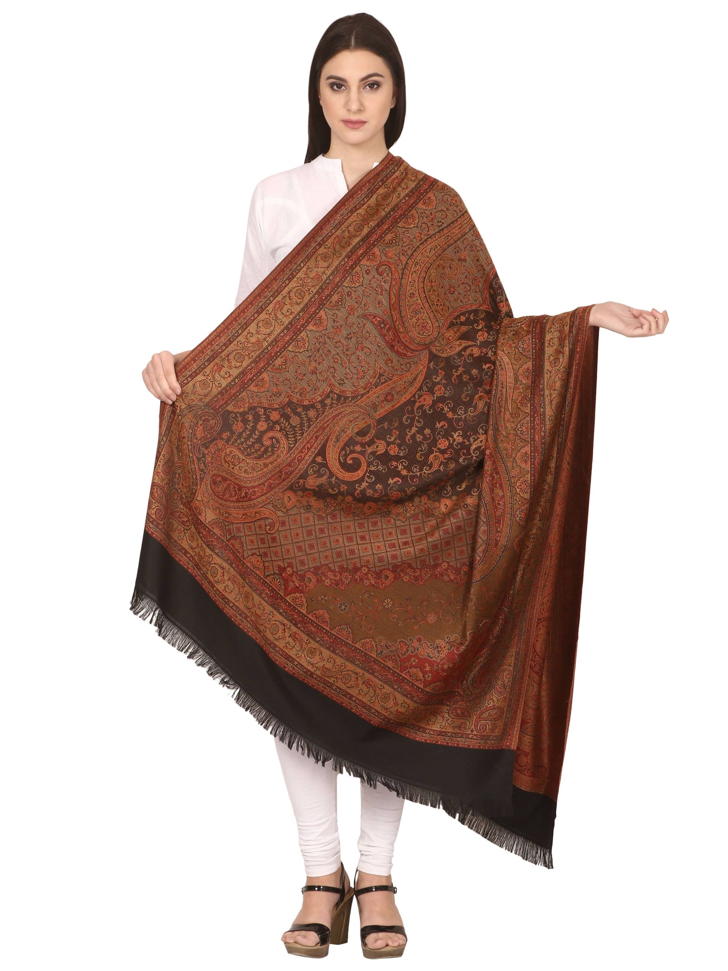 Pashtush India 100x200 Pashtush Women's Kashmiri Shawl, Faux Pashmina Design, Black