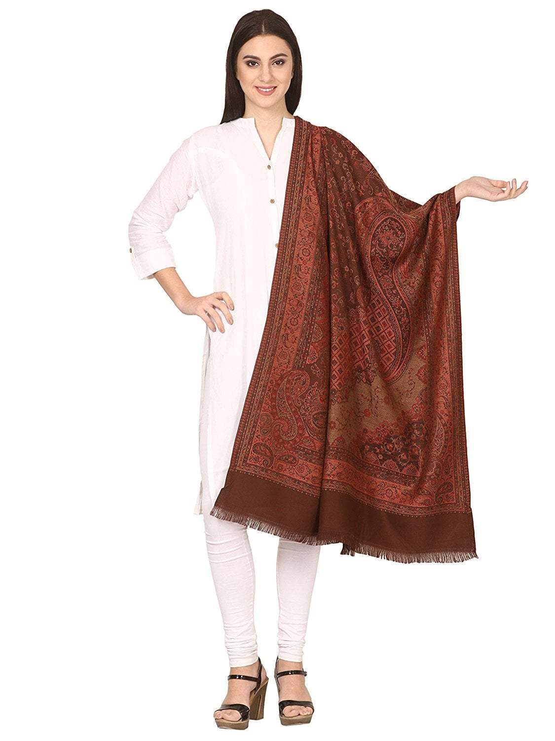Pashtush India 100x200 Pashtush Women's Kashmiri Shawl, Faux Pashmina Design, Coffee