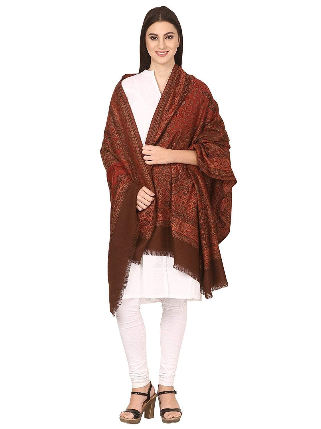 Pashtush India 100x200 Pashtush Women's Kashmiri Shawl, Faux Pashmina Design, Coffee