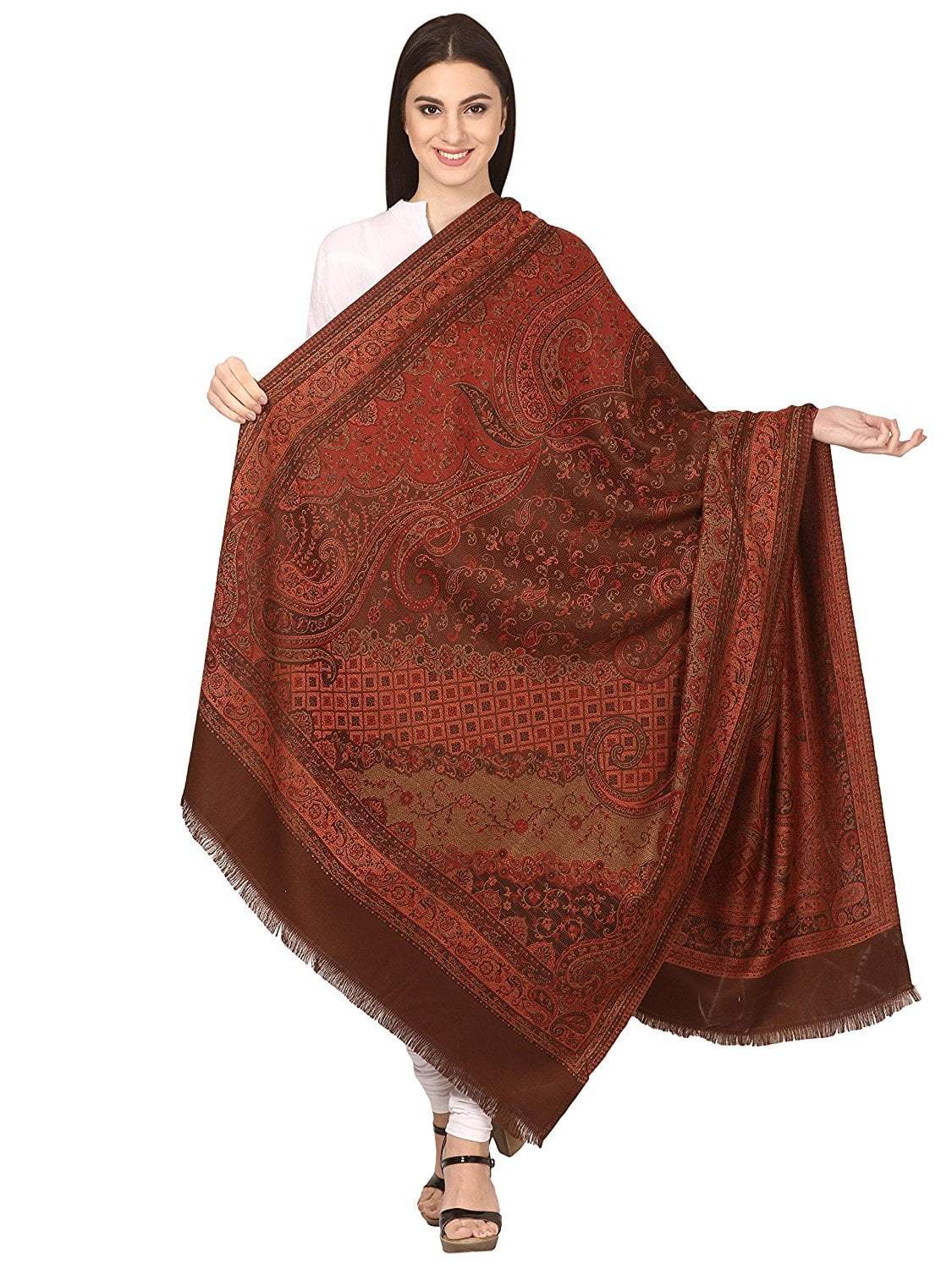 Pashtush India 100x200 Pashtush Women's Kashmiri Shawl, Faux Pashmina Design, Coffee