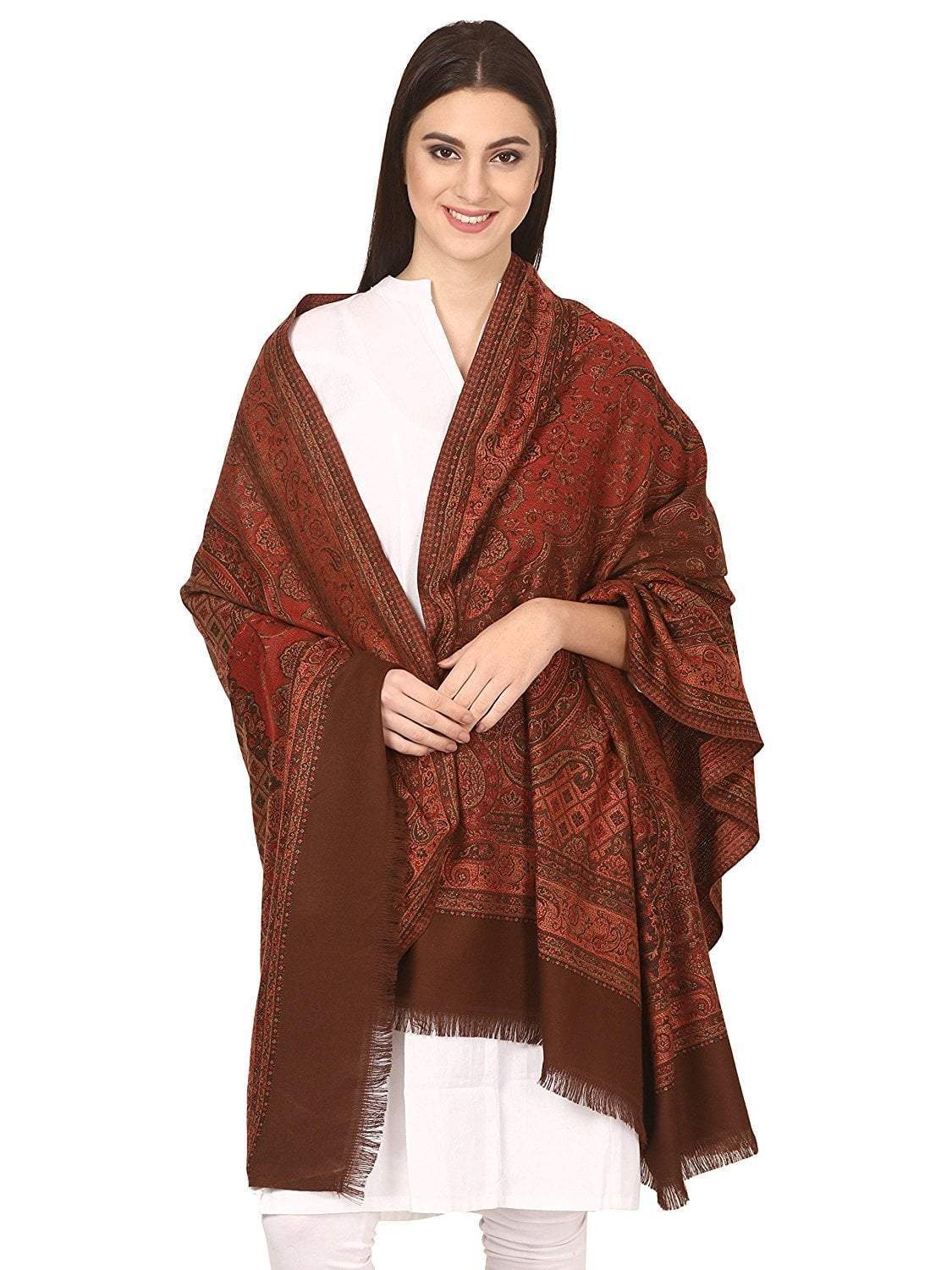 Pashtush India 100x200 Pashtush Women's Kashmiri Shawl, Faux Pashmina Design, Coffee