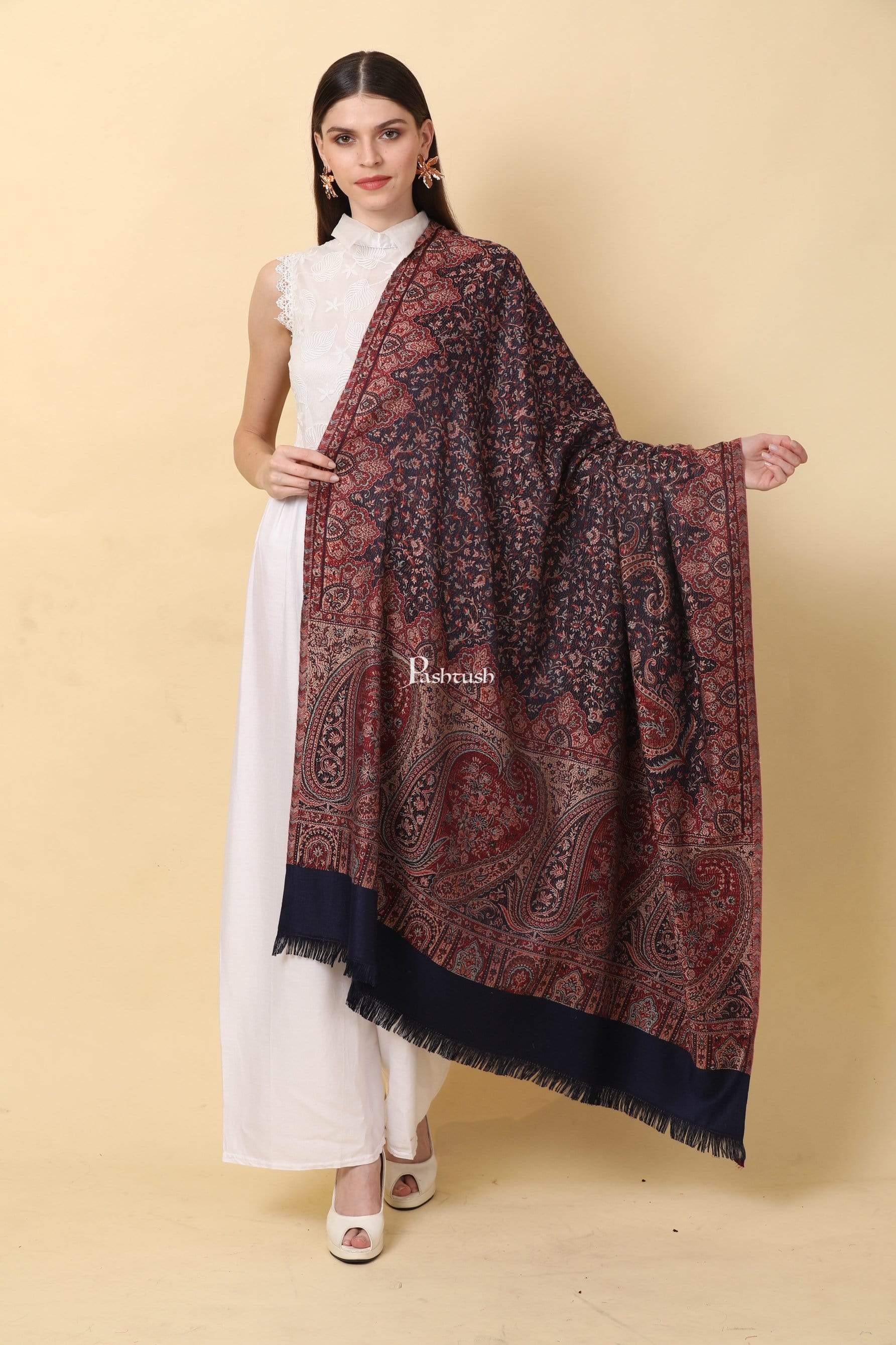 Pashtush India Shawl Pashtush Women's Kashmiri Shawl, Faux Pashmina Design, Black
