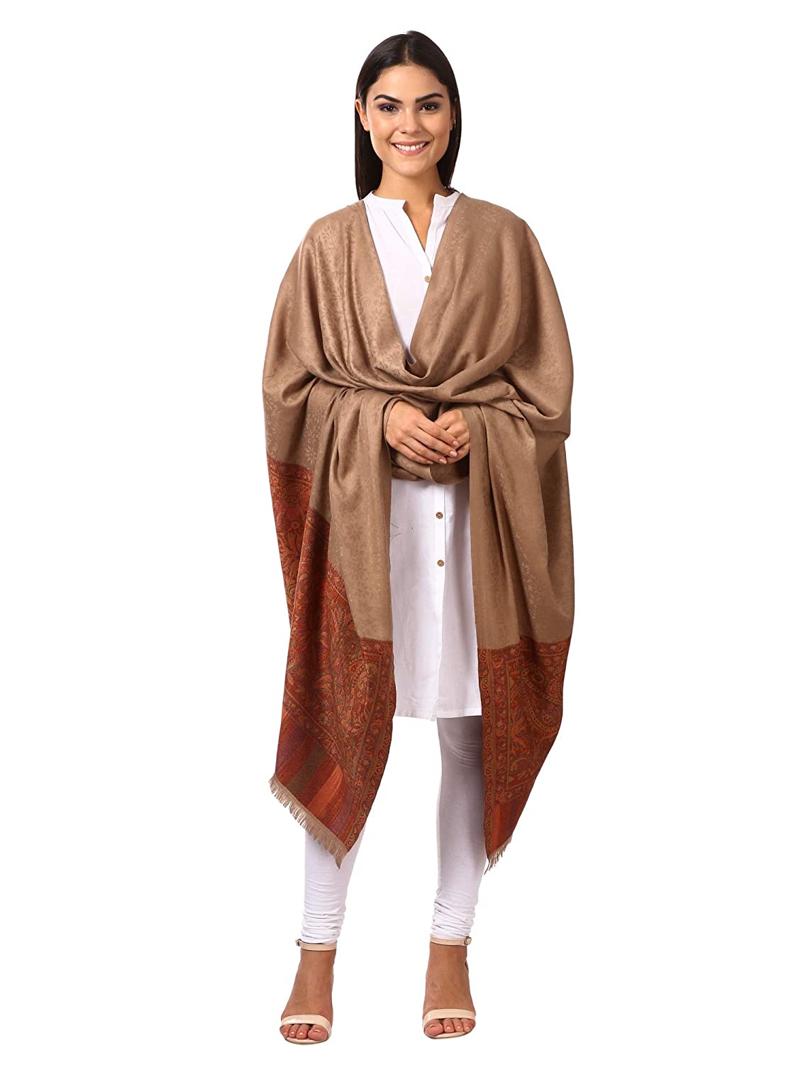 Pashtush Shawl Store Shawl Pashtush women's Kashmiri Shawl, Jacquard palla, Faux Pashmina Design (beige)