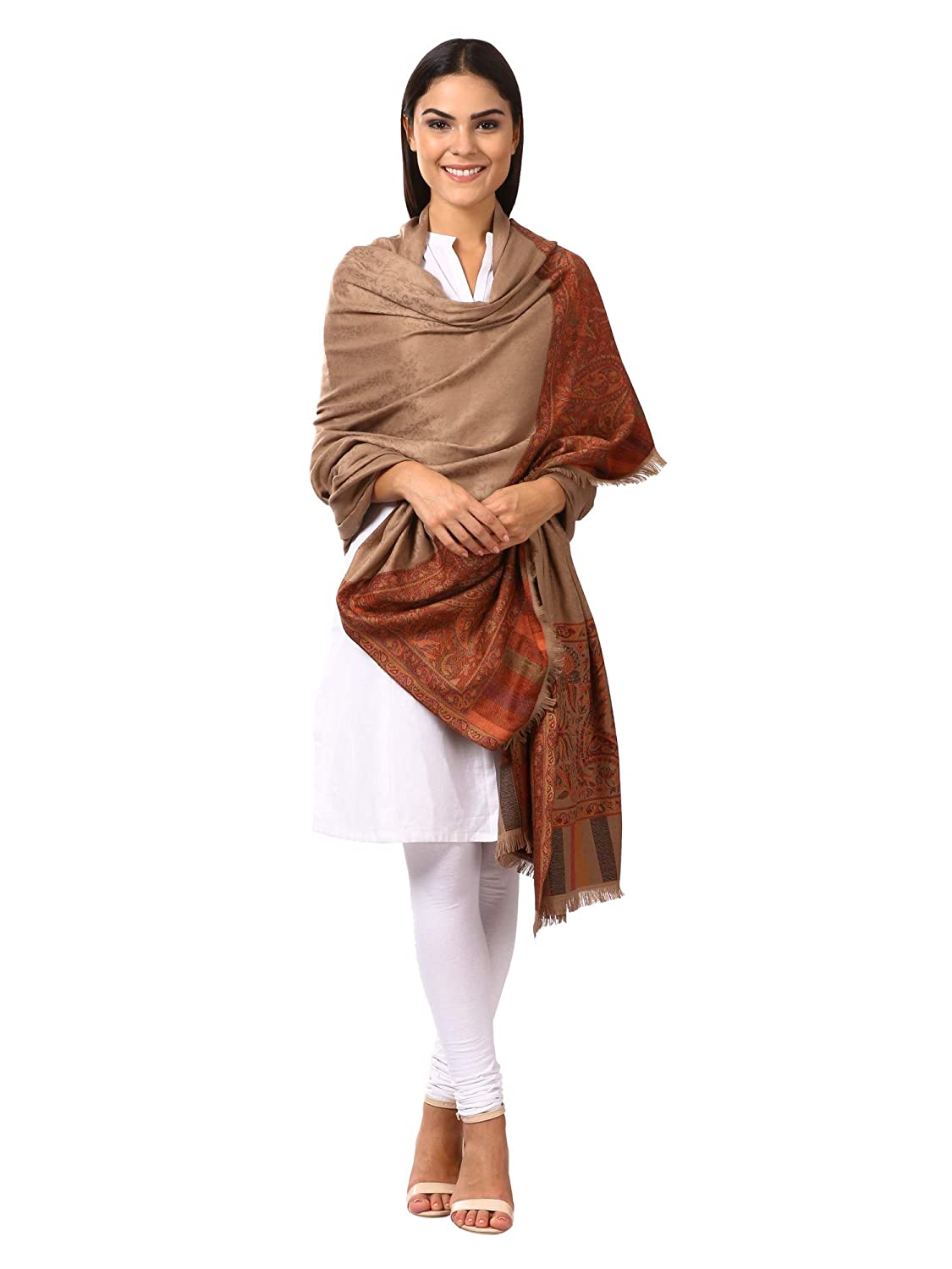 Pashtush Shawl Store Shawl Pashtush women's Kashmiri Shawl, Jacquard palla, Faux Pashmina Design (beige)