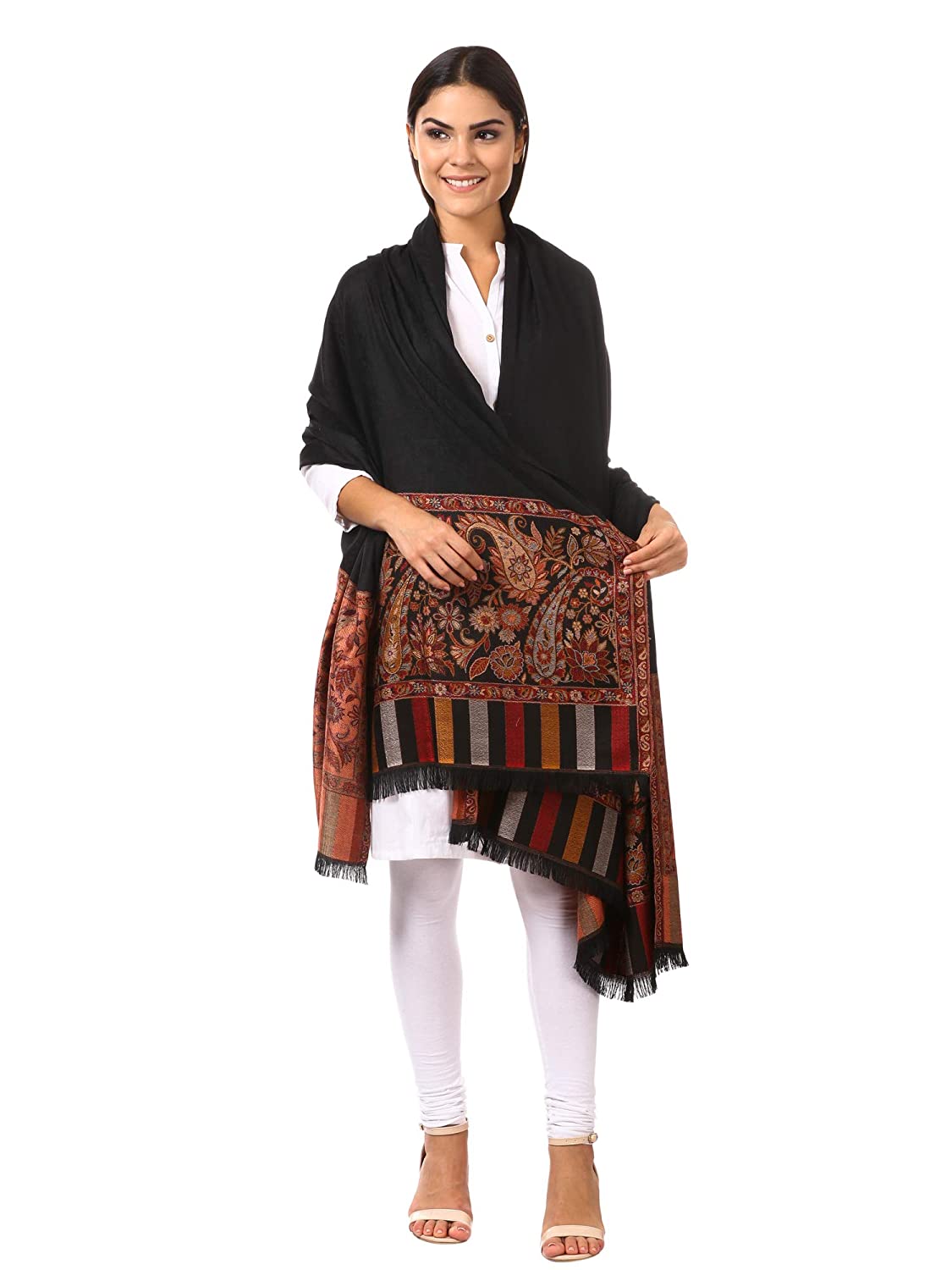 Pashtush Shawl Store Shawl Pashtush women's Kashmiri Shawl, Jacquard palla, Faux Pashmina Design (black)