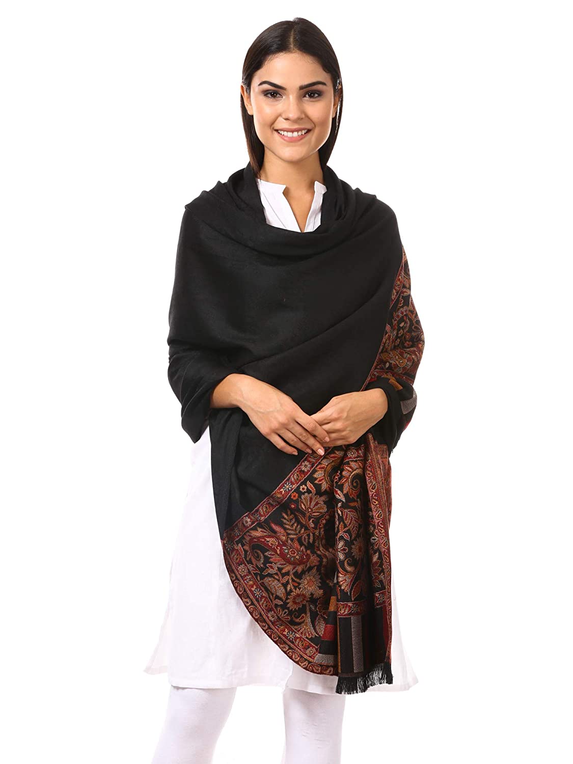 Pashtush Shawl Store Shawl Pashtush women's Kashmiri Shawl, Jacquard palla, Faux Pashmina Design (black)