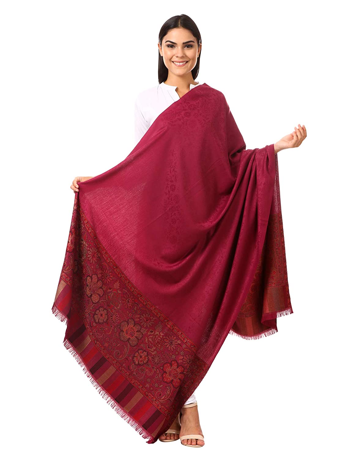 Pashtush Shawl Store Shawl Pashtush women's Kashmiri Shawl, Jacquard palla, Faux Pashmina Design (Pink)