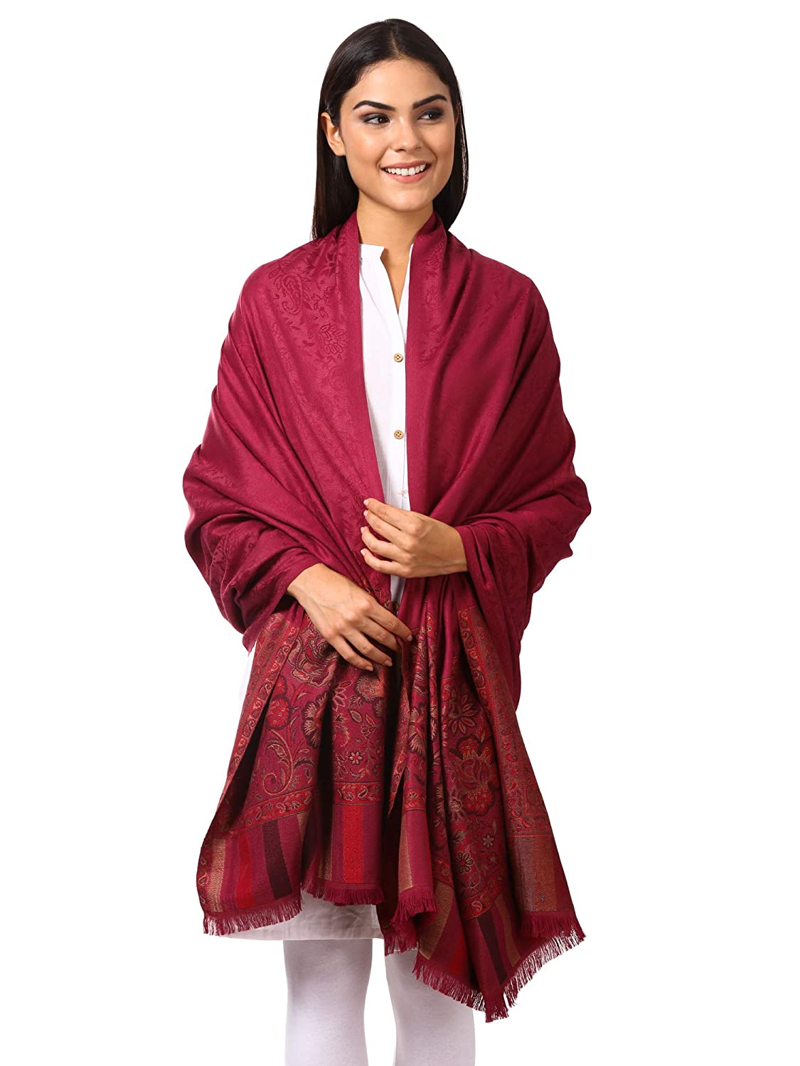 Pashtush Shawl Store Shawl Pashtush women's Kashmiri Shawl, Jacquard palla, Faux Pashmina Design (Pink)