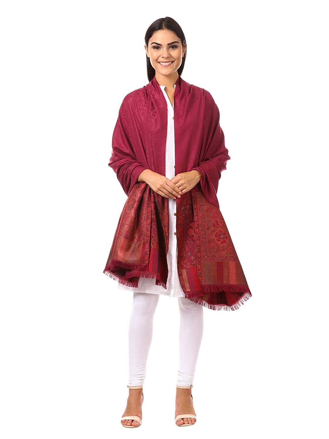 Pashtush Shawl Store Shawl Pashtush women's Kashmiri Shawl, Jacquard palla, Faux Pashmina Design (Pink)