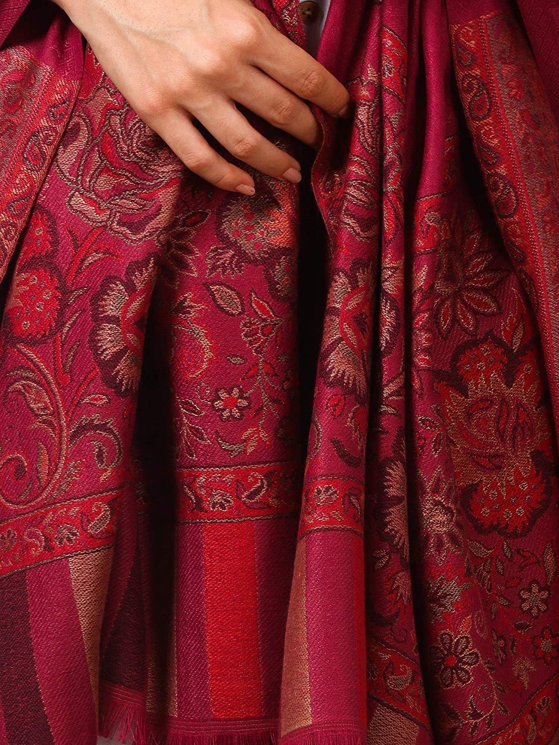 Pashtush Shawl Store Shawl Pashtush women's Kashmiri Shawl, Jacquard palla, Faux Pashmina Design (Pink)