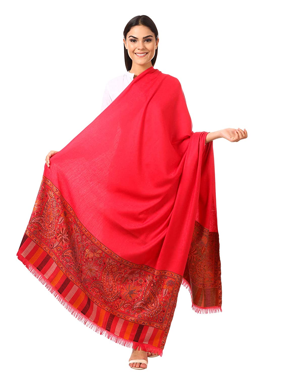 Pashtush Shawl Store Shawl Pashtush women's Kashmiri Shawl, Jacquard palla, Faux Pashmina Design (Red)