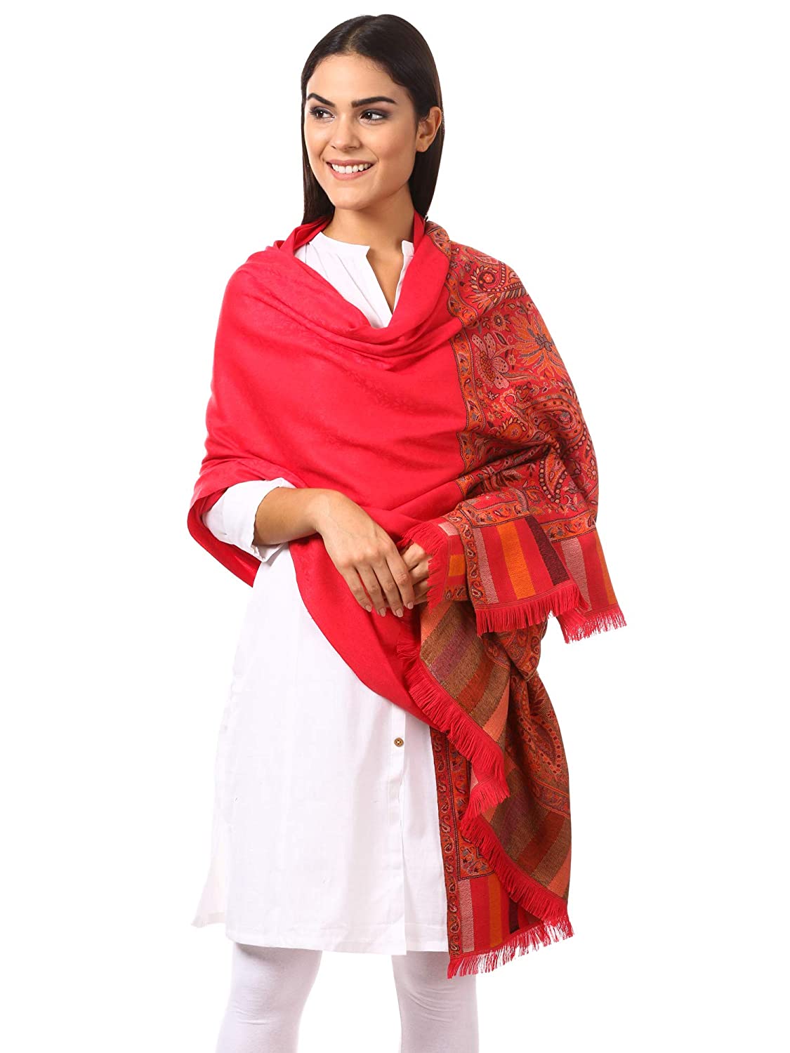 Pashtush Shawl Store Shawl Pashtush women's Kashmiri Shawl, Jacquard palla, Faux Pashmina Design (Red)