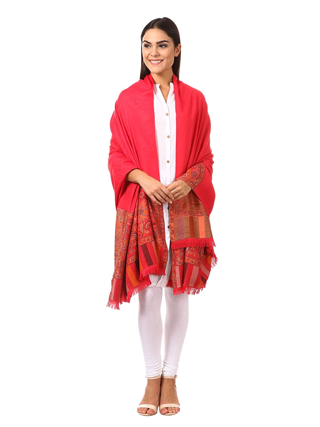 Pashtush Shawl Store Shawl Pashtush women's Kashmiri Shawl, Jacquard palla, Faux Pashmina Design (Red)