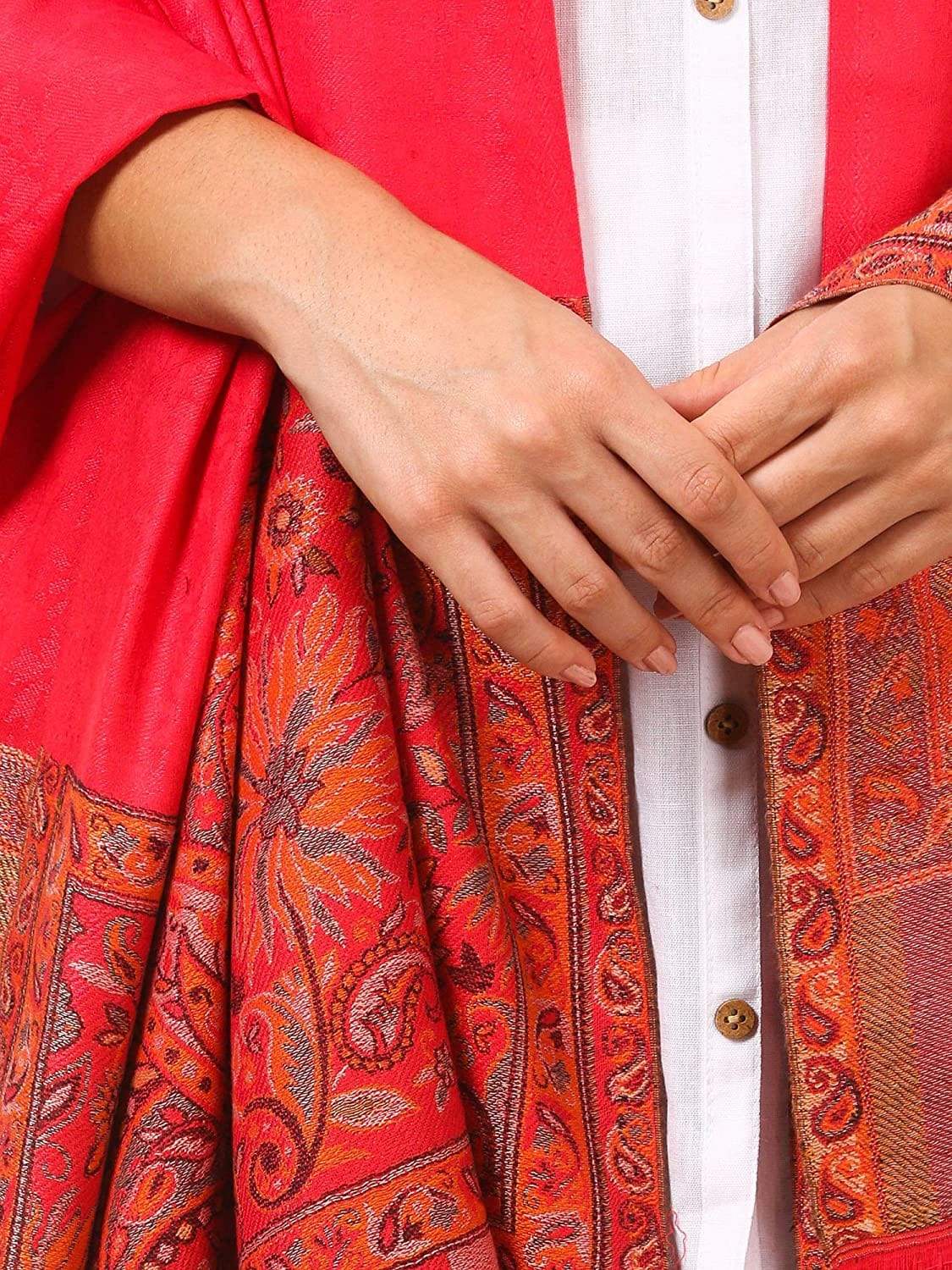 Pashtush Shawl Store Shawl Pashtush women's Kashmiri Shawl, Jacquard palla, Faux Pashmina Design (Red)