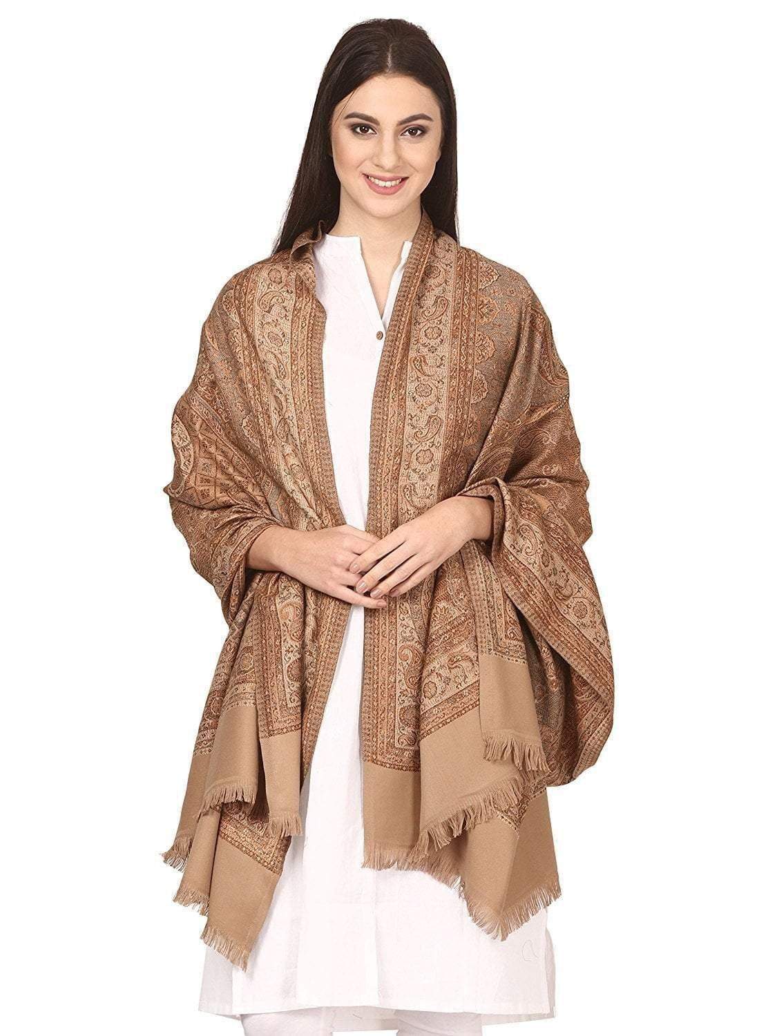 Pashtush India 100x200 Pashtush Women's Kashmiri Shawl, Warm and soft, Faux Pashmina Design, Taupe