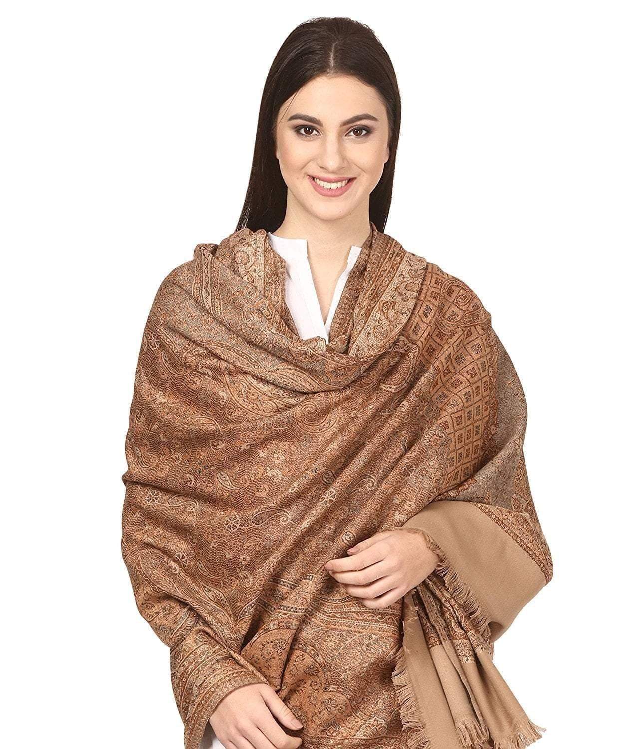 Pashtush India 100x200 Pashtush Women's Kashmiri Shawl, Warm and soft, Faux Pashmina Design, Taupe