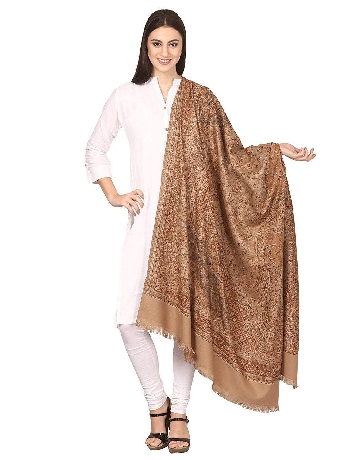 Pashtush India 100x200 Pashtush Women's Kashmiri Shawl, Warm and soft, Faux Pashmina Design, Taupe