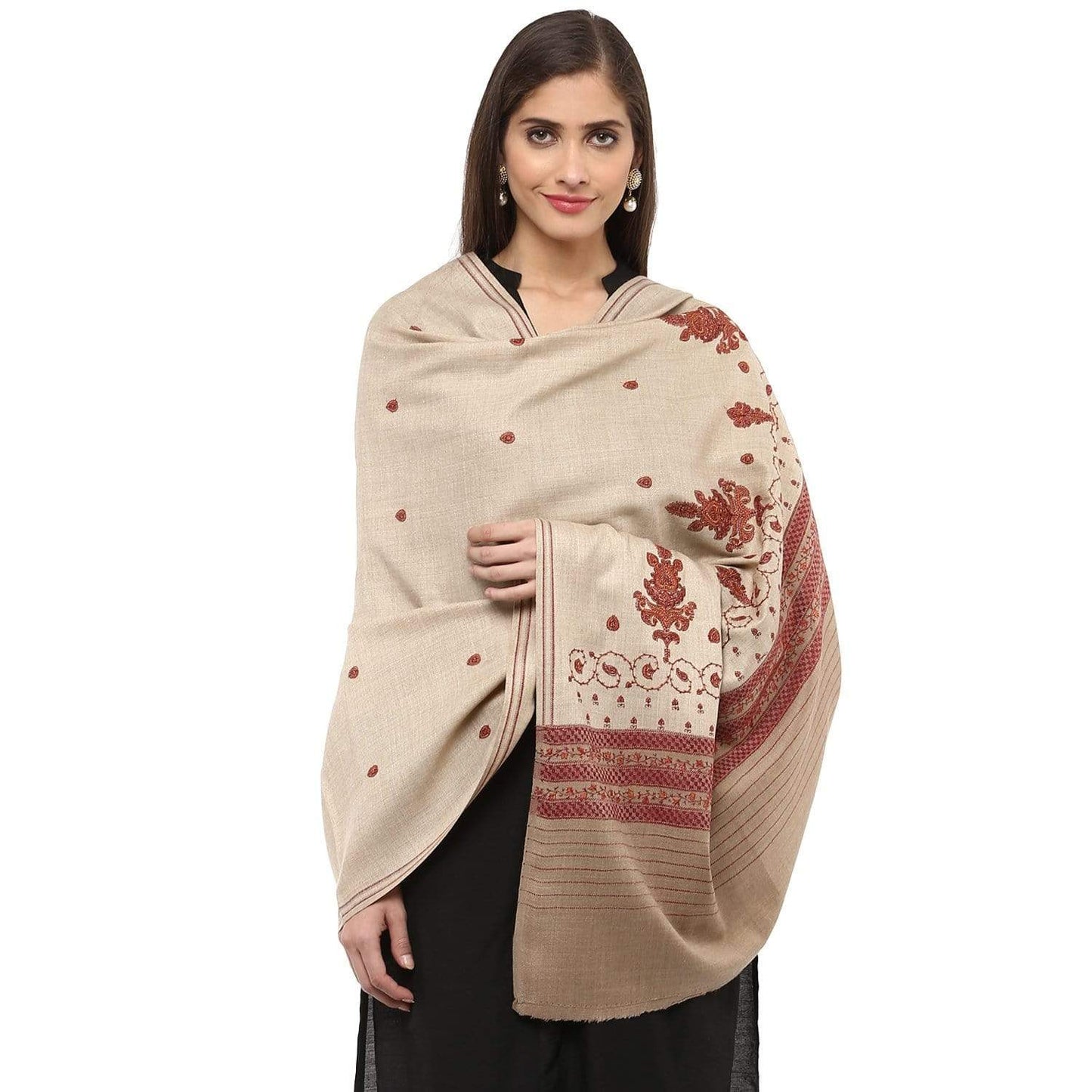 Pashtush India Shawl Pashtush Women's Kashmiri Woollen Hand Booty Shawl (Beige , Free Size)