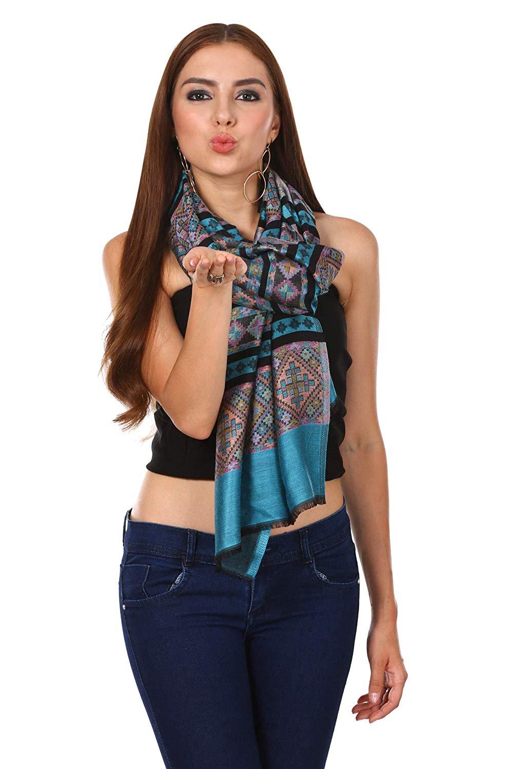 Pashtush Shawl Store Stole Pashtush Women's Kullu Design, Soft Bamboo Scarf, Casual Shawls, Stoles, Wraps, Aztec Collection (soft Bamboo)