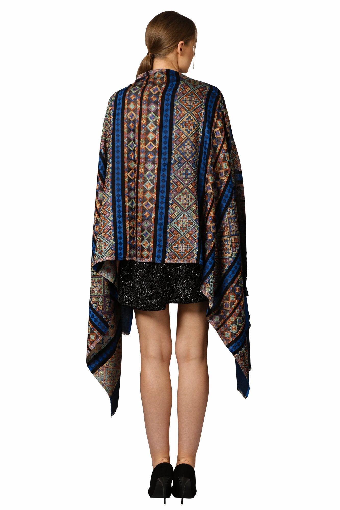Pashtush Shawl Store Stole Pashtush Women's Multicoloured Bamboo Scarf, Aztec Collection, Navy Blue