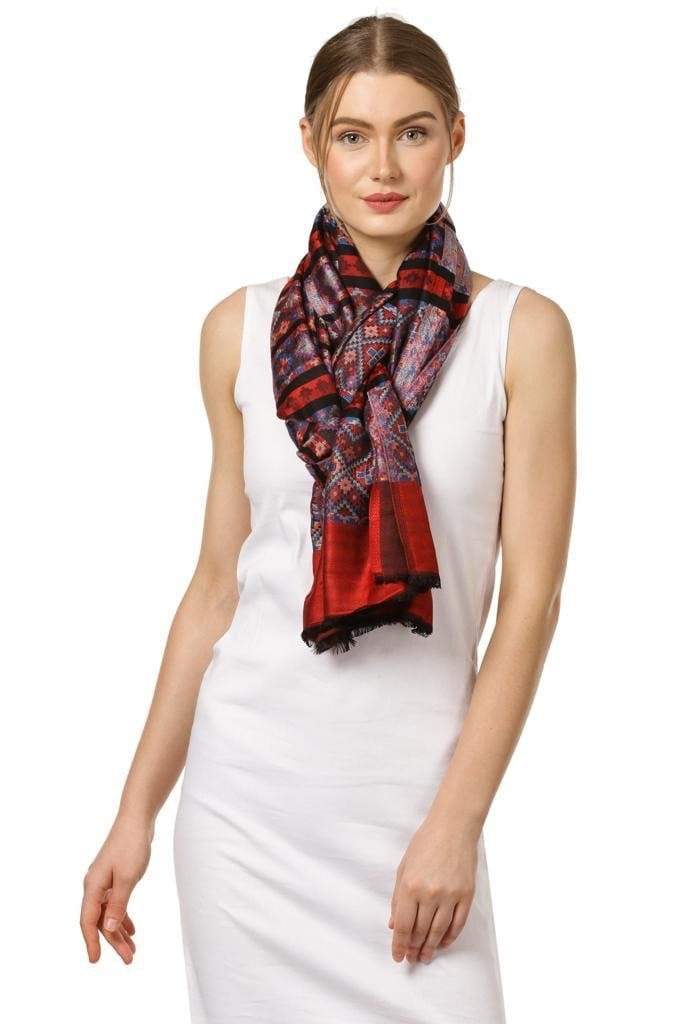 Pashtush India 70x200 Pashtush Women's Multicoloured Bamboo Scarf, Aztec Collection, Red