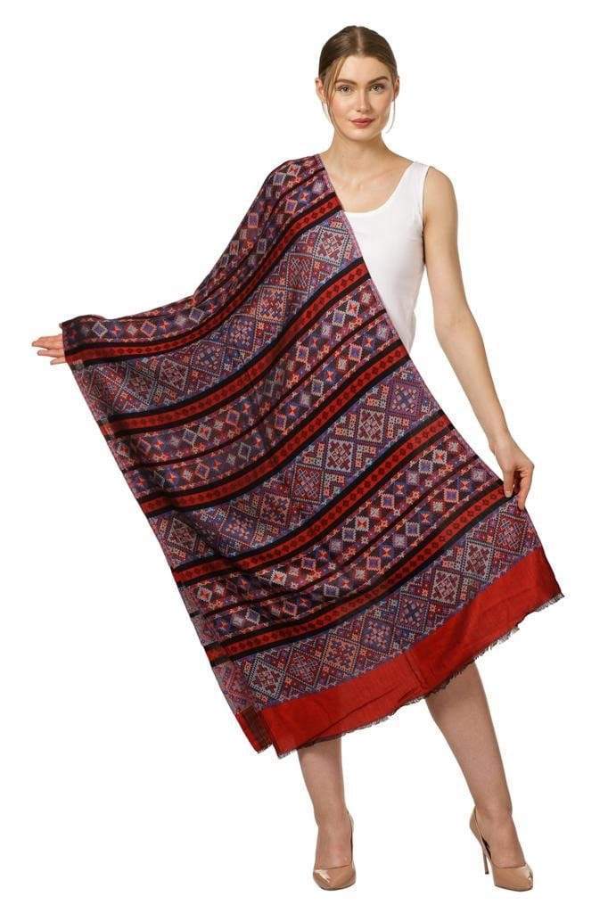 Pashtush India 70x200 Pashtush Women's Multicoloured Bamboo Scarf, Aztec Collection, Red