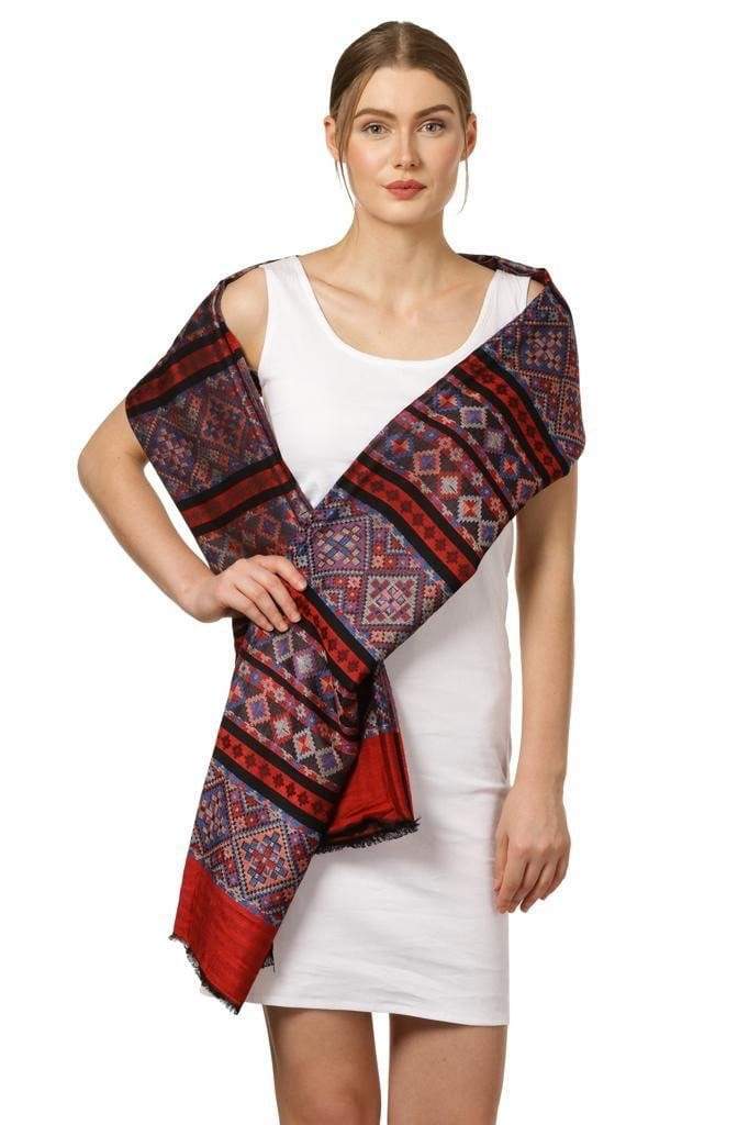Pashtush India 70x200 Pashtush Women's Multicoloured Bamboo Scarf, Aztec Collection, Red