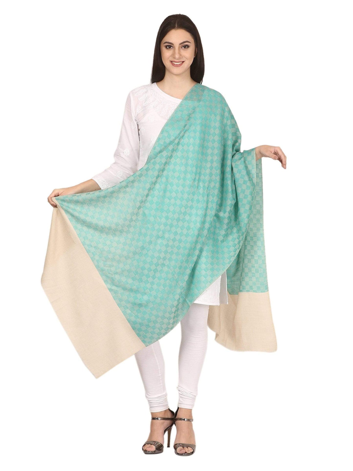 Pashtush Store Stole Pashtush Women’s pashmina handfeel extra fine checkered stole Sea Green