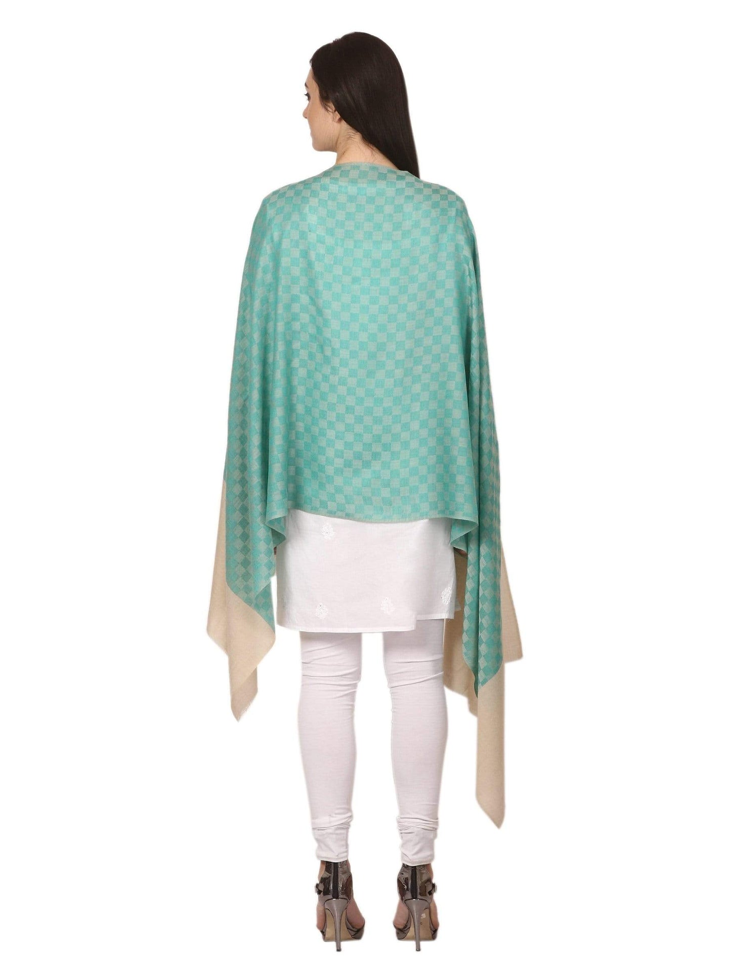 Pashtush Store Stole Pashtush Women’s pashmina handfeel extra fine checkered stole Sea Green