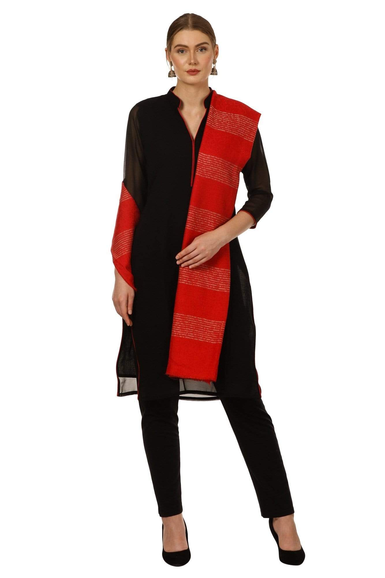 Pashtush Store Stole Pashtush Women's Reversible Blended Fine Wool Stole - Maroon