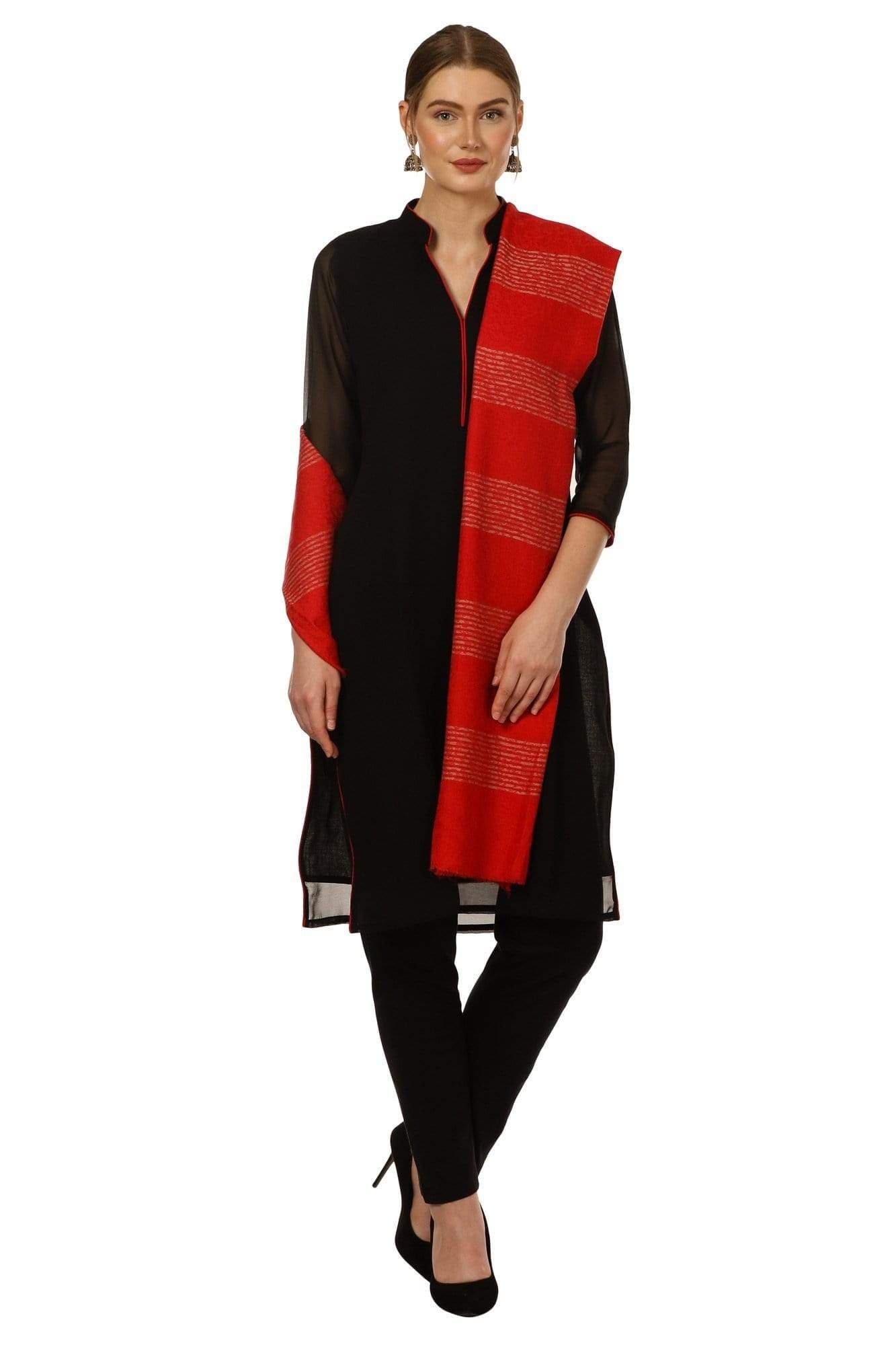 Pashtush India 70x200 Pashtush Women's Reversible Blended Fine Wool Stole - Maroon
