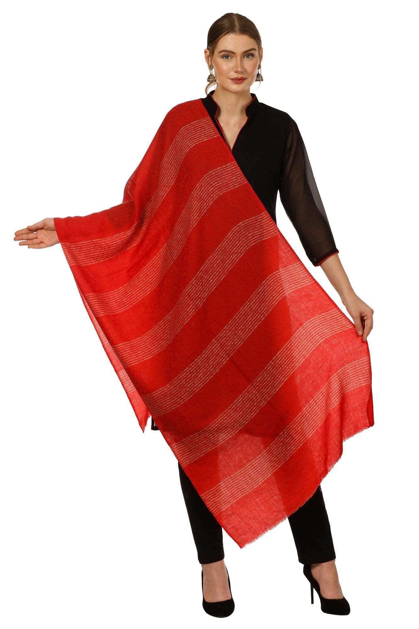 Pashtush India 70x200 Pashtush Women's Reversible Blended Fine Wool Stole - Maroon