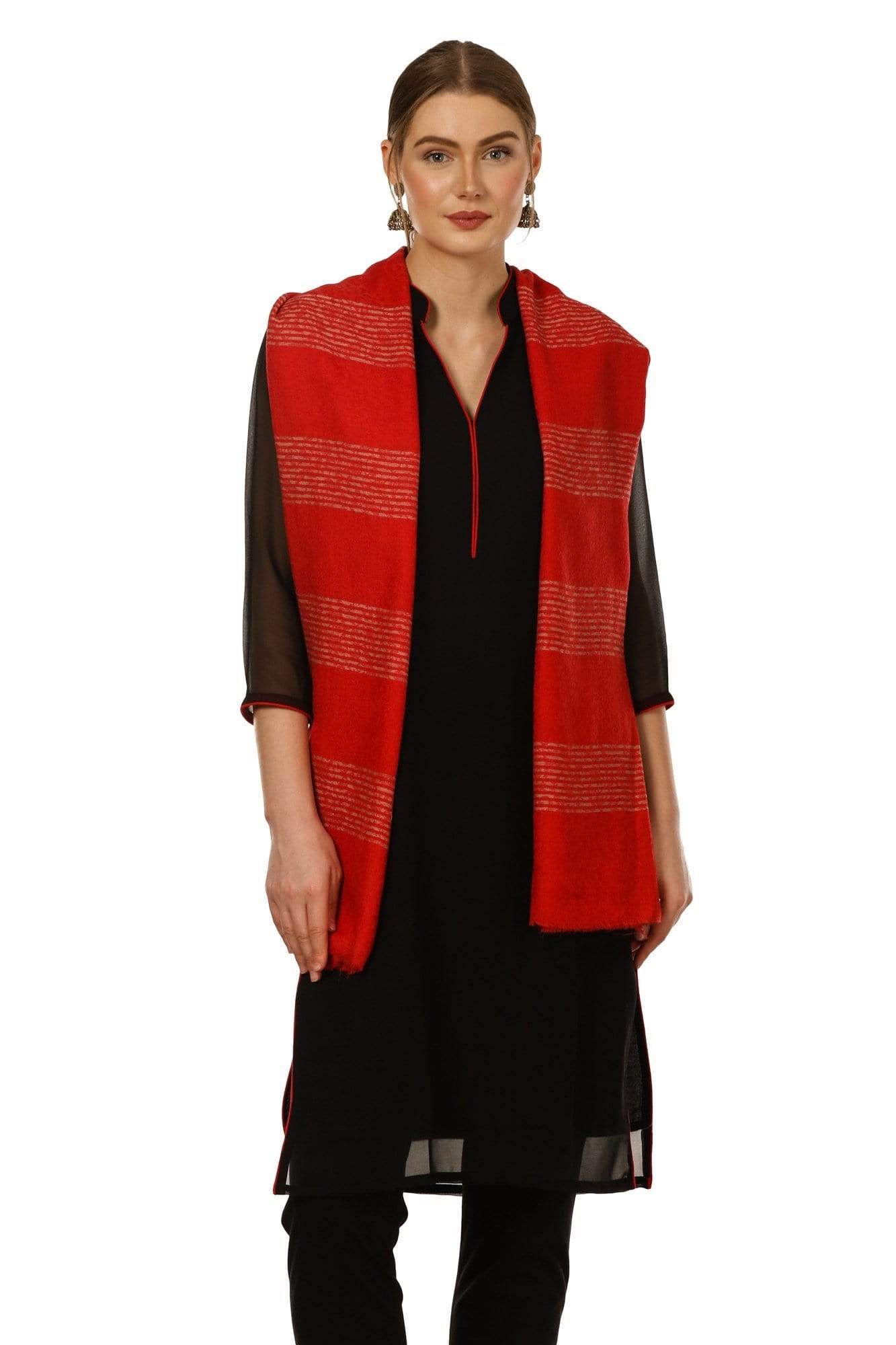 Pashtush India 70x200 Pashtush Women's Reversible Blended Fine Wool Stole - Maroon