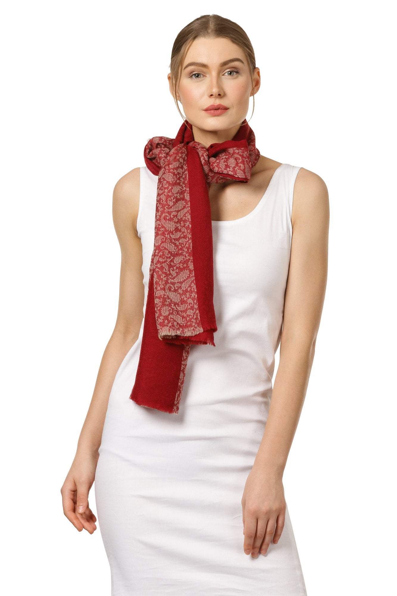 Pashtush Store Stole Pashtush Women's Reversible Blended Fine Wool Stole - Maroon
