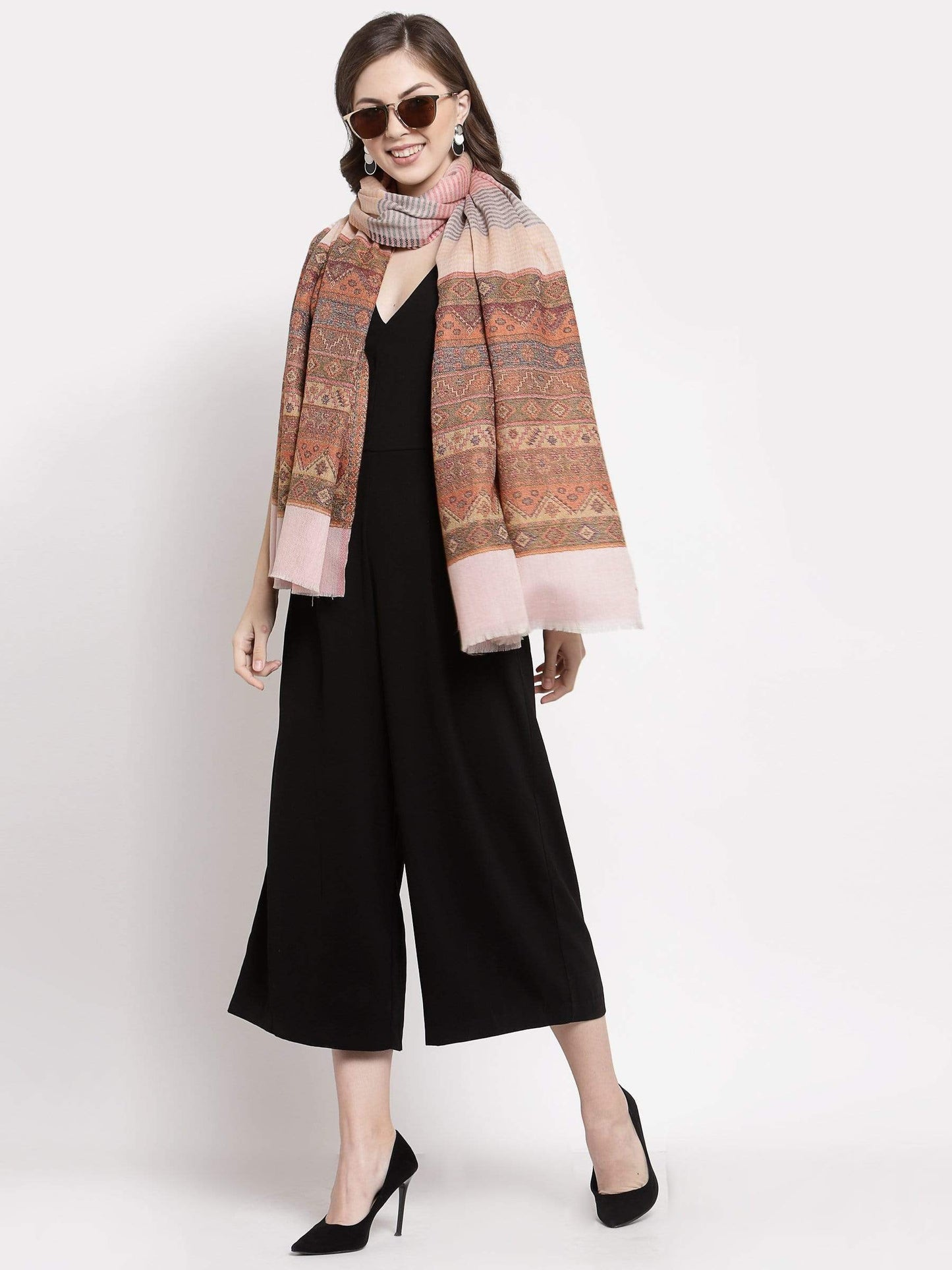Pashtush India 70x200 Pashtush Women's Reversible Stole, Aztec Weave Scarf, Fine Wool
