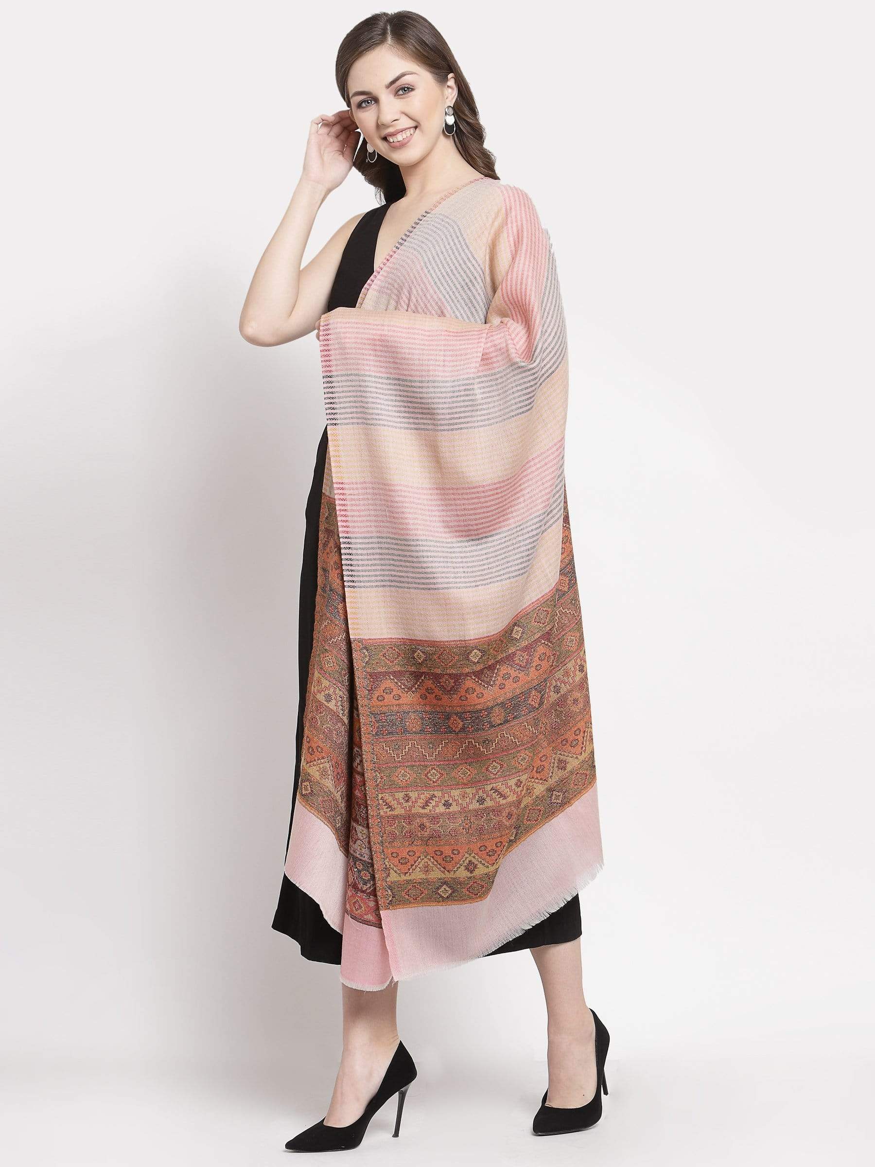 Pashtush India 70x200 Pashtush Women's Reversible Stole, Aztec Weave Scarf, Fine Wool