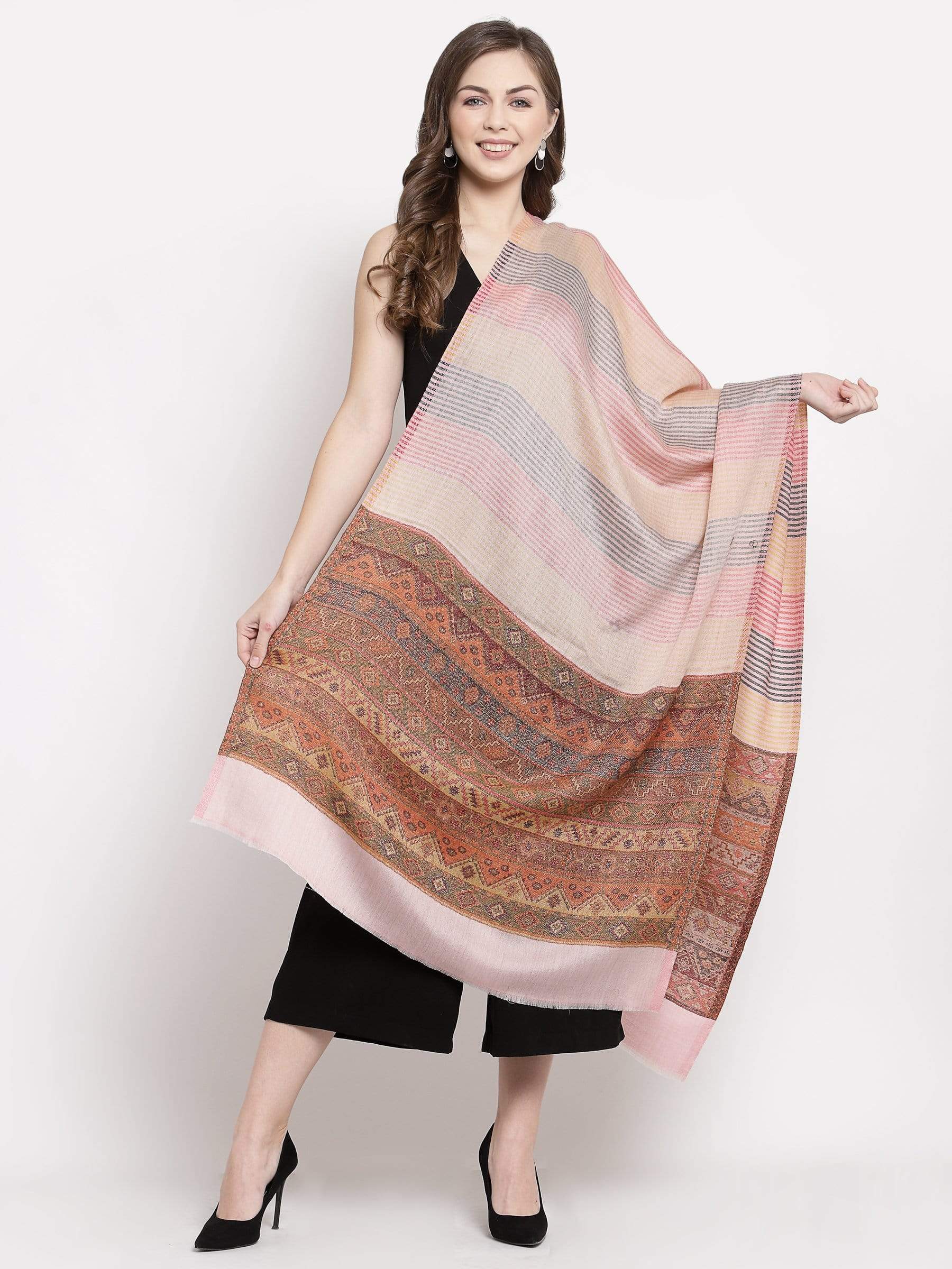 Pashtush India 70x200 Pashtush Women's Reversible Stole, Aztec Weave Scarf, Fine Wool