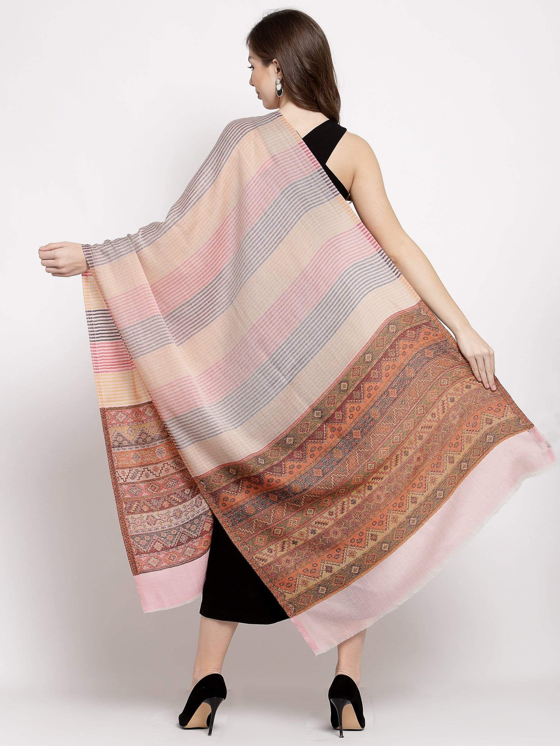 Pashtush India 70x200 Pashtush Women's Reversible Stole, Aztec Weave Scarf, Fine Wool