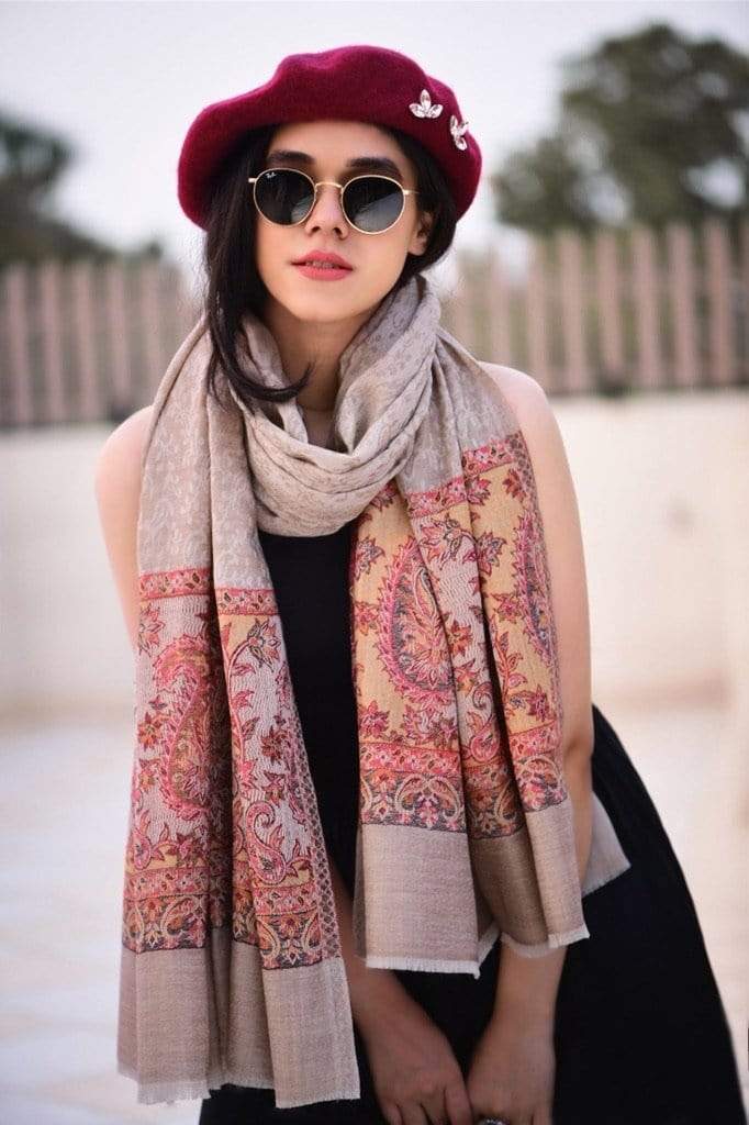 Pashtush Store Stole Pashtush Women's Reversible Stole, Chanting Paisley Weave Scarf, Beige