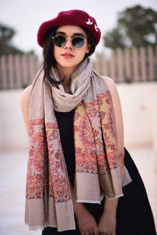 Pashtush Store Stole Pashtush Women's Reversible Stole, Chanting Paisley Weave Scarf, Beige