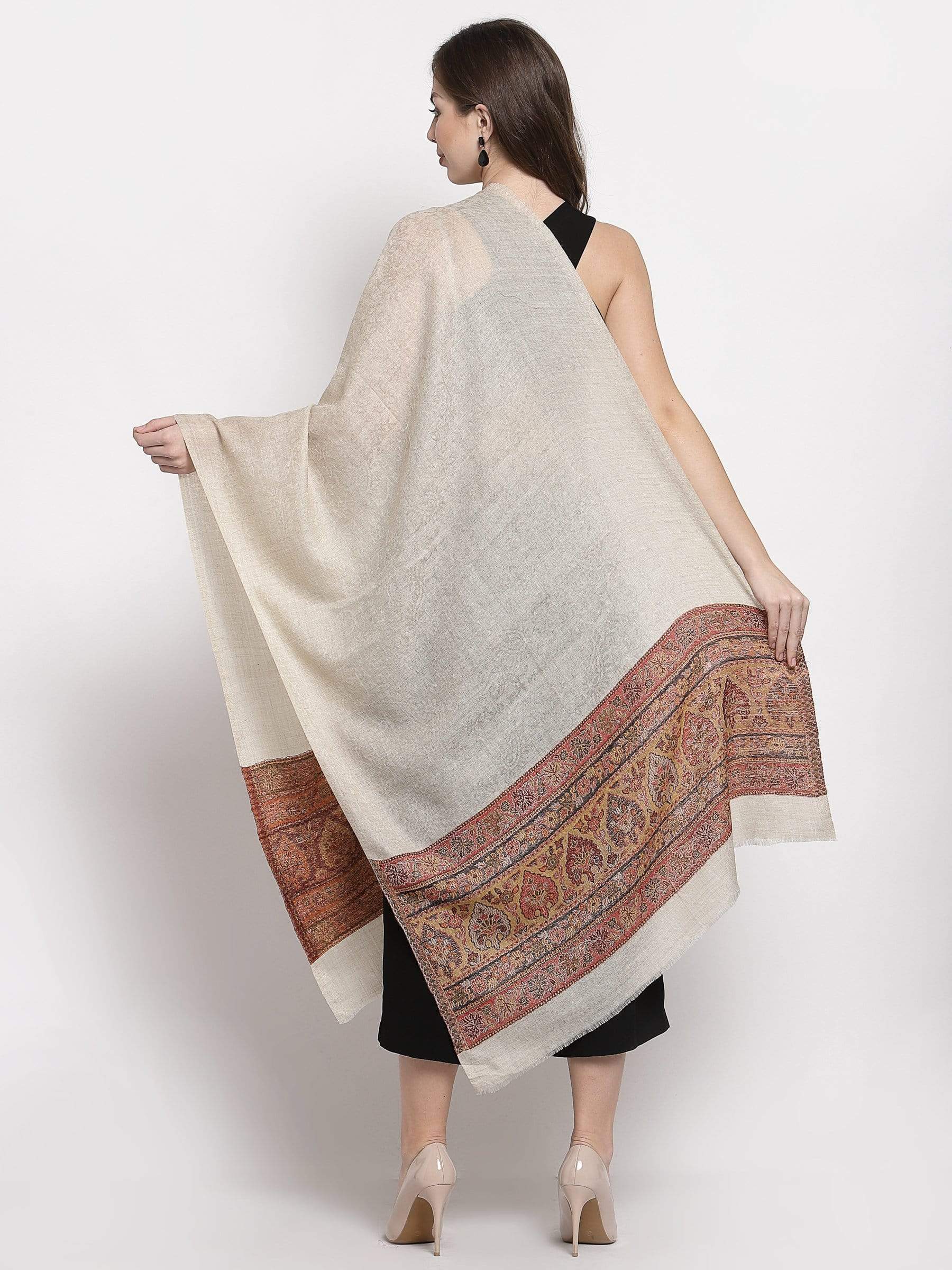 Pashtush India 70x200 Pashtush Women's Reversible Stole, Chanting Paisley Weave Scarf, Beige